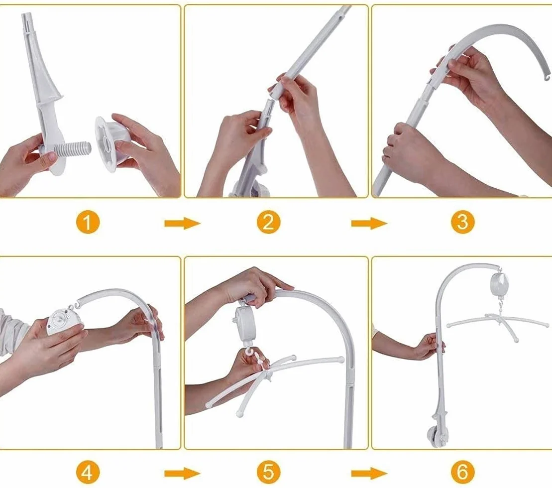 Mobile musical pour bébé avec boîte à musique remontable et jouets rotatifs, convient aux barreaux jusqu'à 5 cm