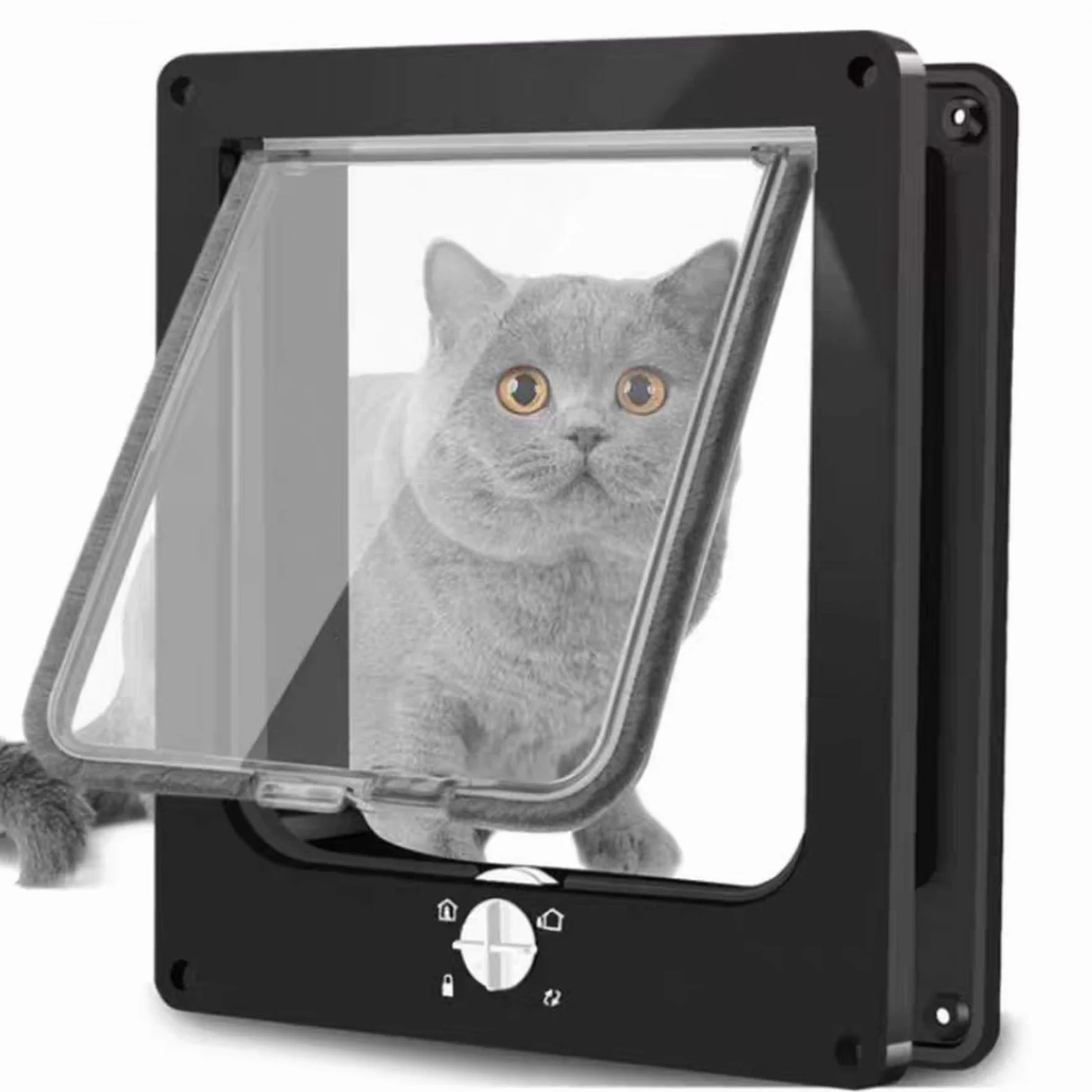 Chatière à fermeture rotative 4 voies pour petits chiens et chats