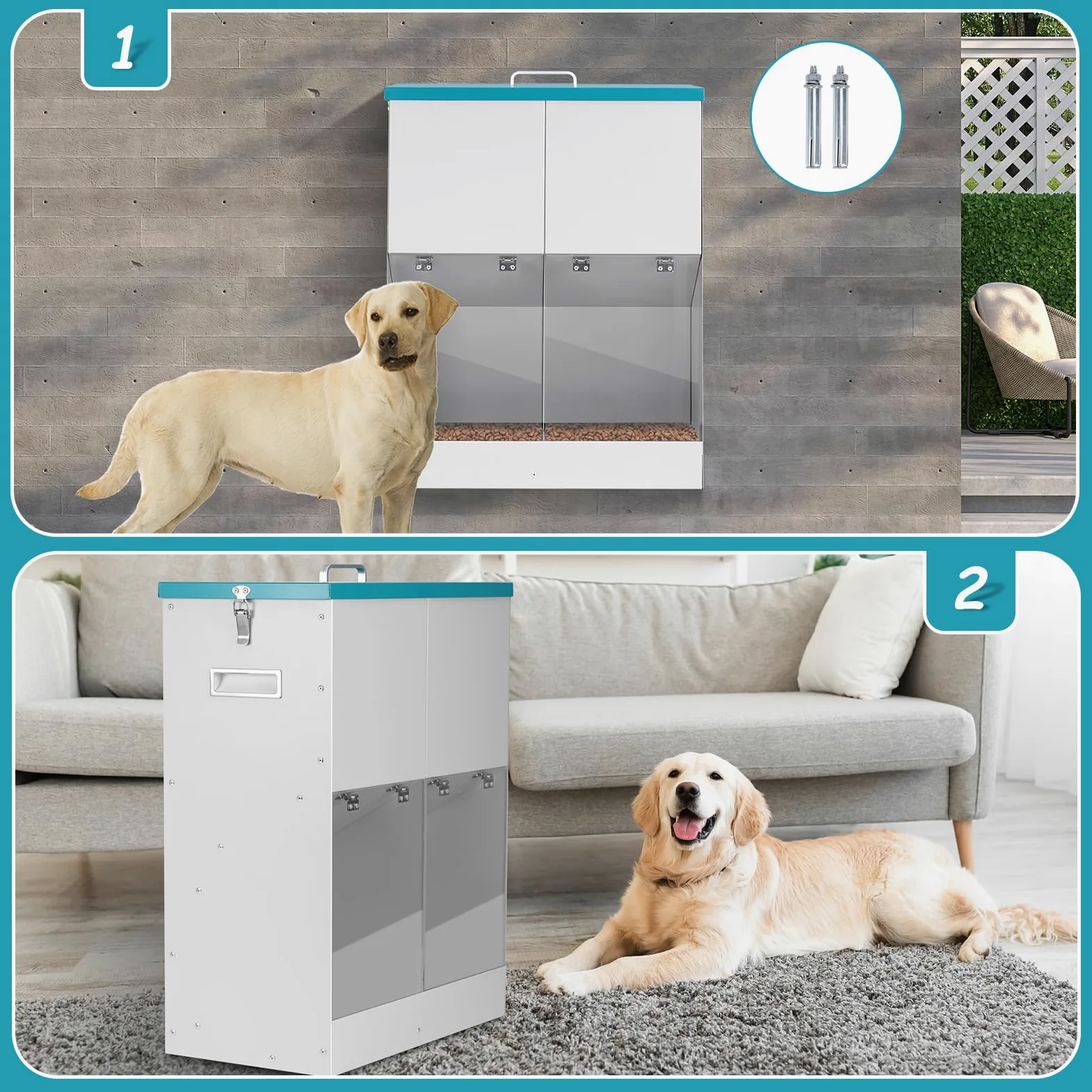 Mangeoire Automatique pour 2 Chiens, Distributeur de Nourriture Galvanisé d'une Capacité de 46lbs, Double Mangeoire pour Animaux de Compagnie pour L'extérieur et L'intérieur