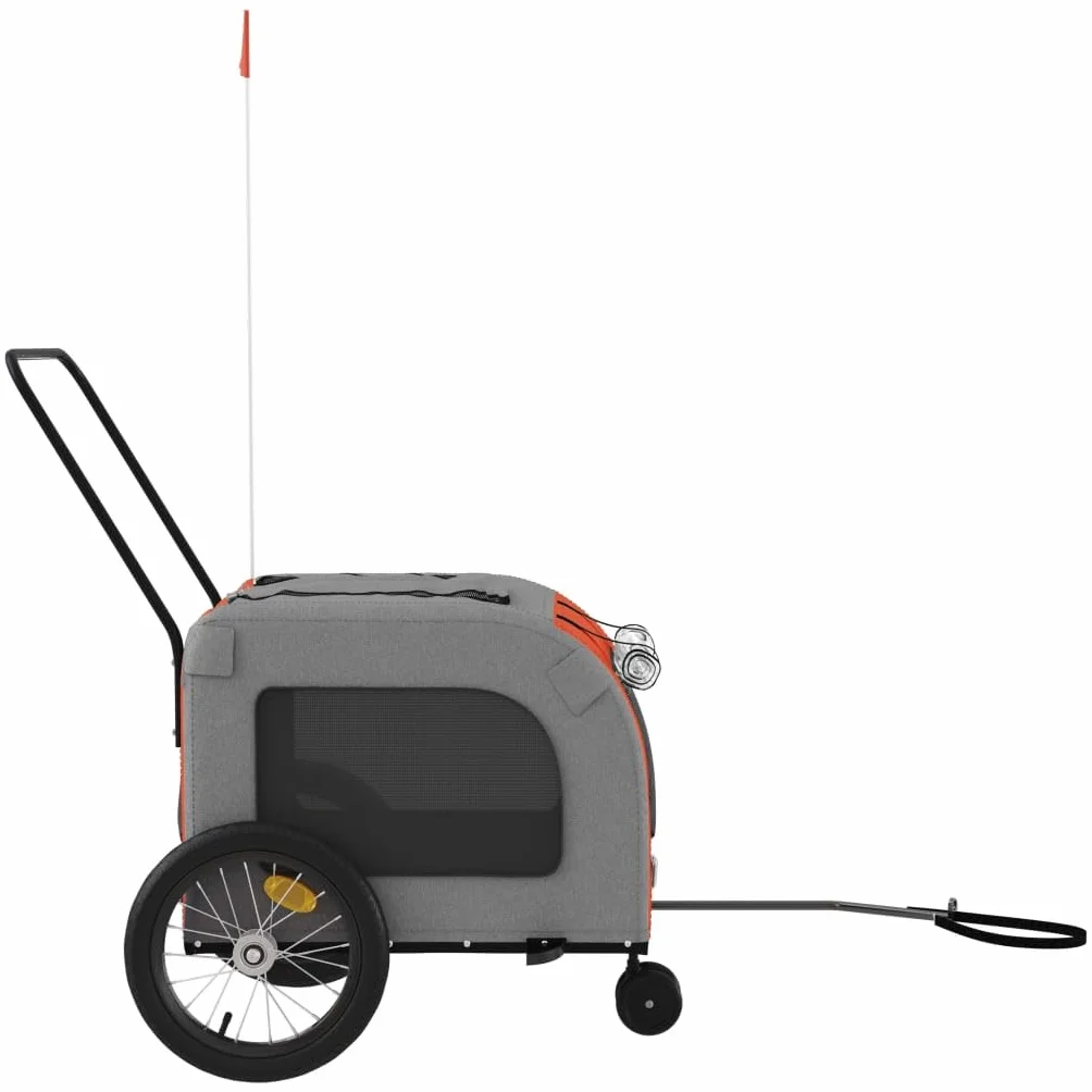Remorque de Vélo pour Animaux de Compagnie, Chariot pour Chien avec Drapeau, Poussette de Chien, Orange et Gris