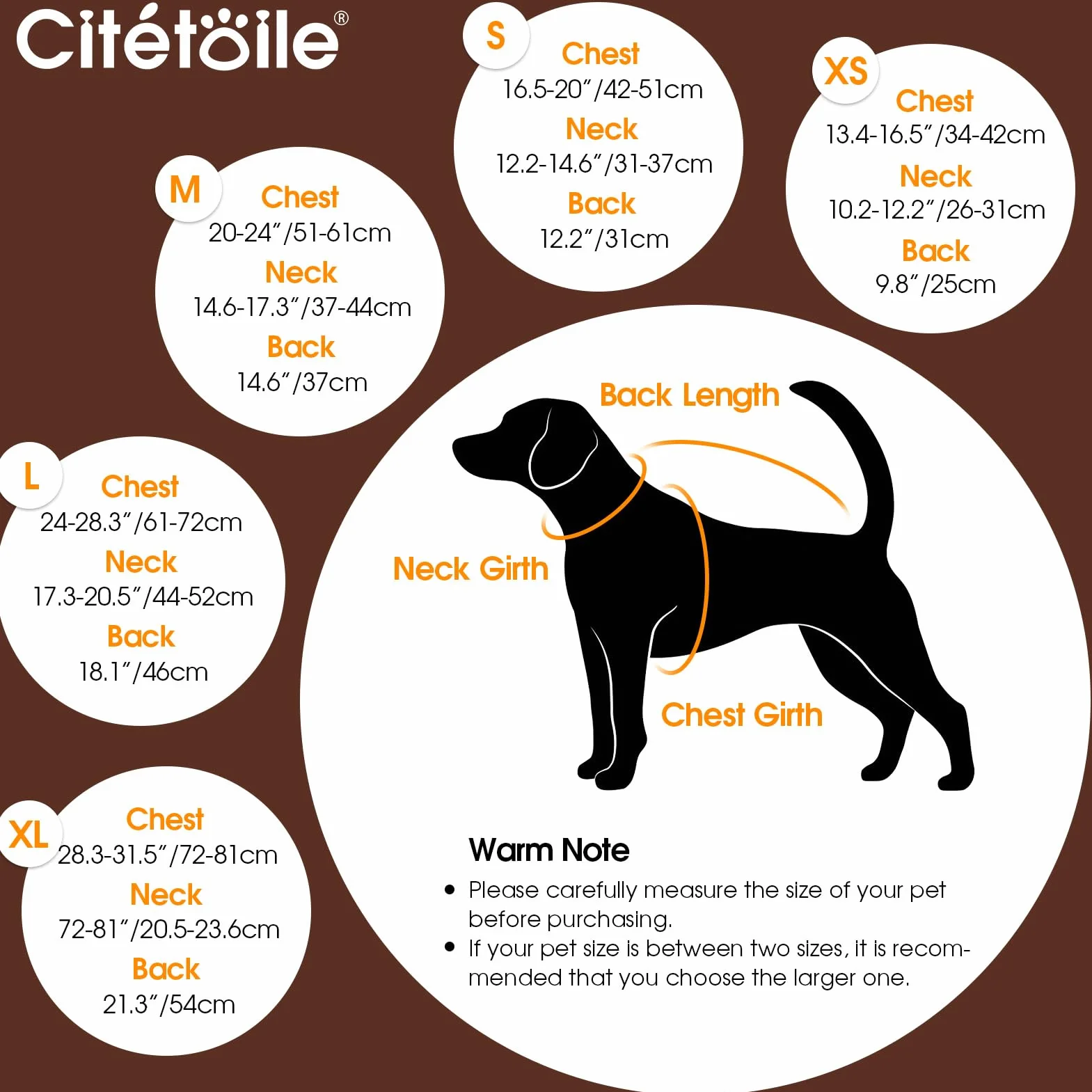 CITÉTOILE Manteau Chien Chaud Veste Polaire Fourrée Coupe-Vent avec Trou de Corde de Traction Brun XS