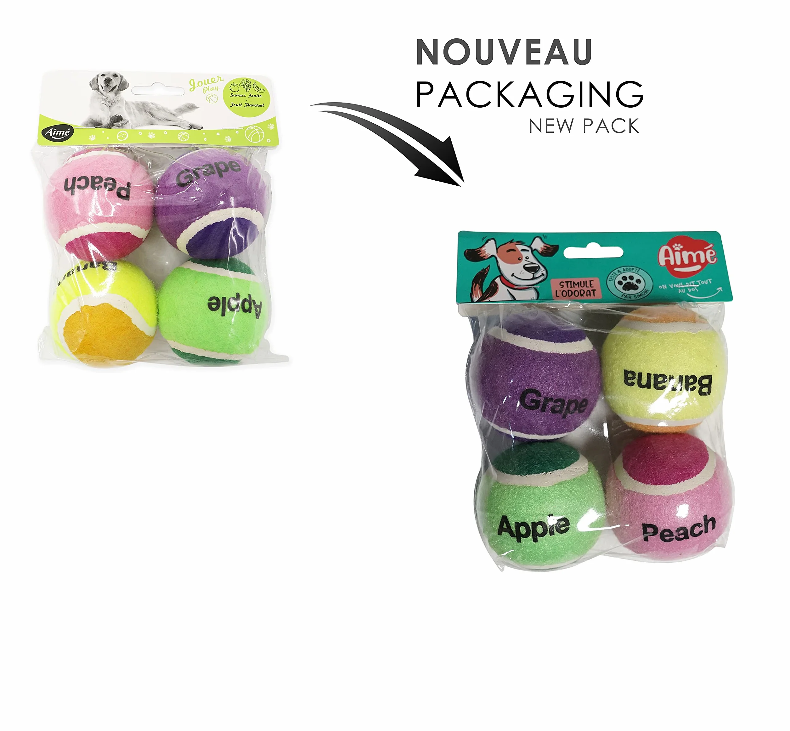 Aimé Balle de Tennis Parfum Fruité pour Chien 4 x 6 cm Stimule l'Odorat