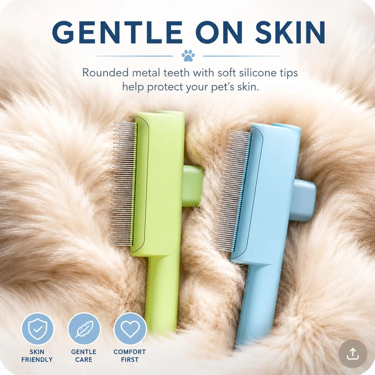 Brosse auto-nettoyante pour chat avec dents métalliques longues et courtes en silicone - Lot de 2 - Élimine les poils morts et sous-poil
