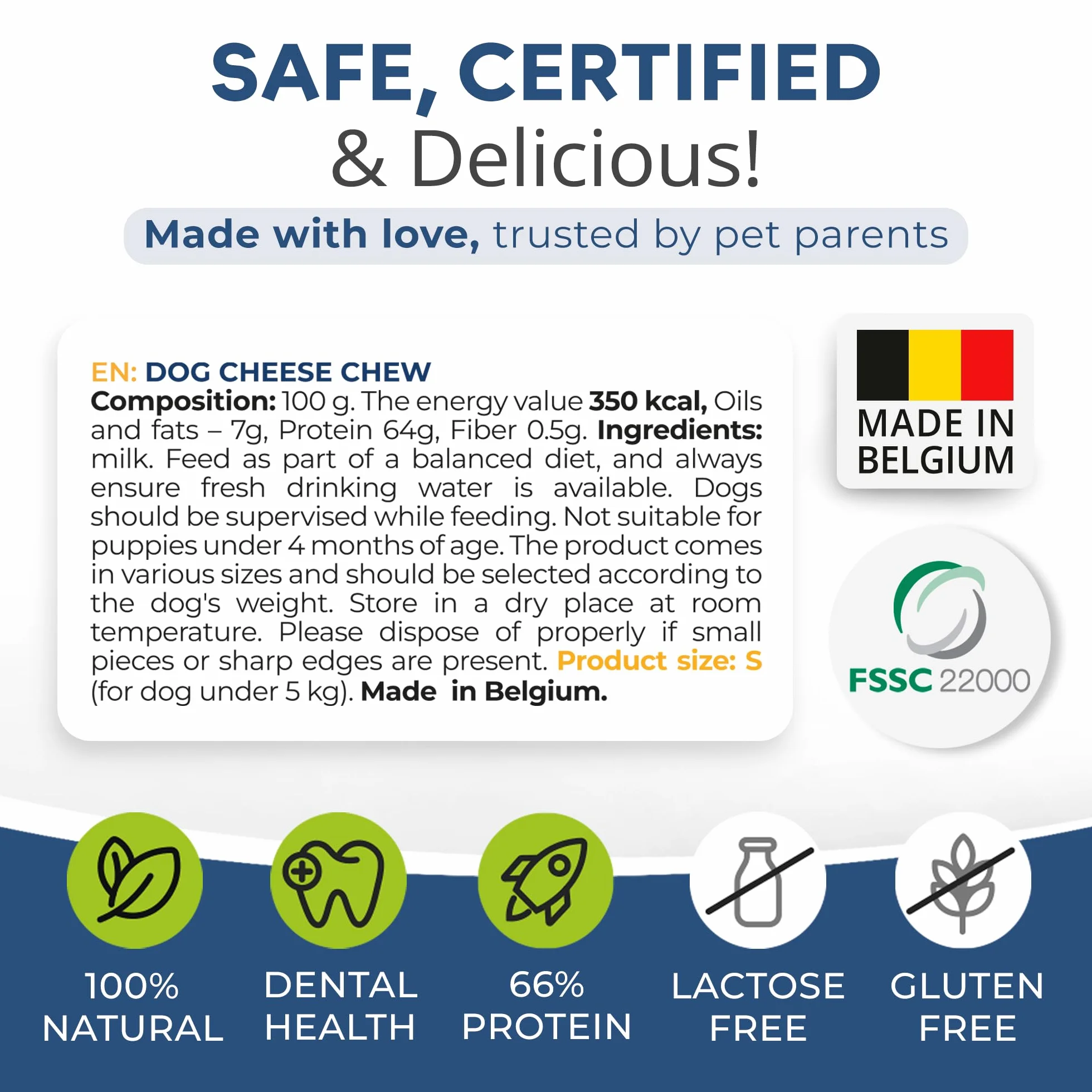 Os à mâcher au Fromage pour Chien - Snacks longue durée, Lait Naturel (136 g, Taille S, Lot de 4)