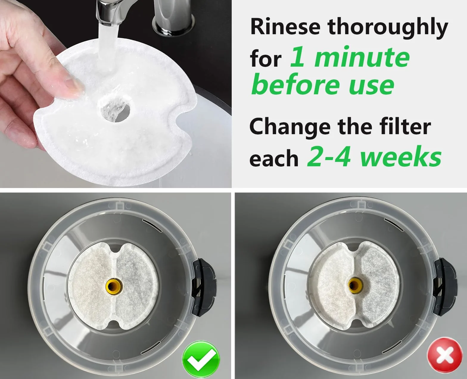 Filtre de Fontaine à Eau 6 Pièces, Yiupea Filtres de Rechange pour Fontaine de Chat 2L & 2.5L avec Charbon Actif & Résine Triple Filtration