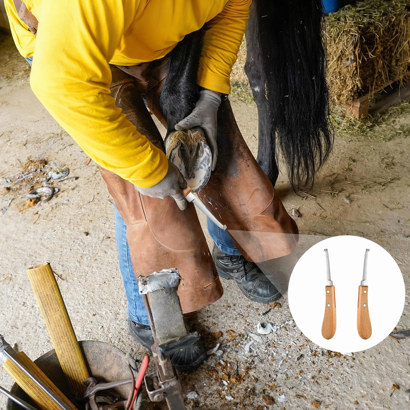 Couteau à Sabot 21.5 cm Acier Inoxydable Soins des Sabots Gaucher Droitier Outil Parage Manche en Bois Chevaux Bovins Ovins