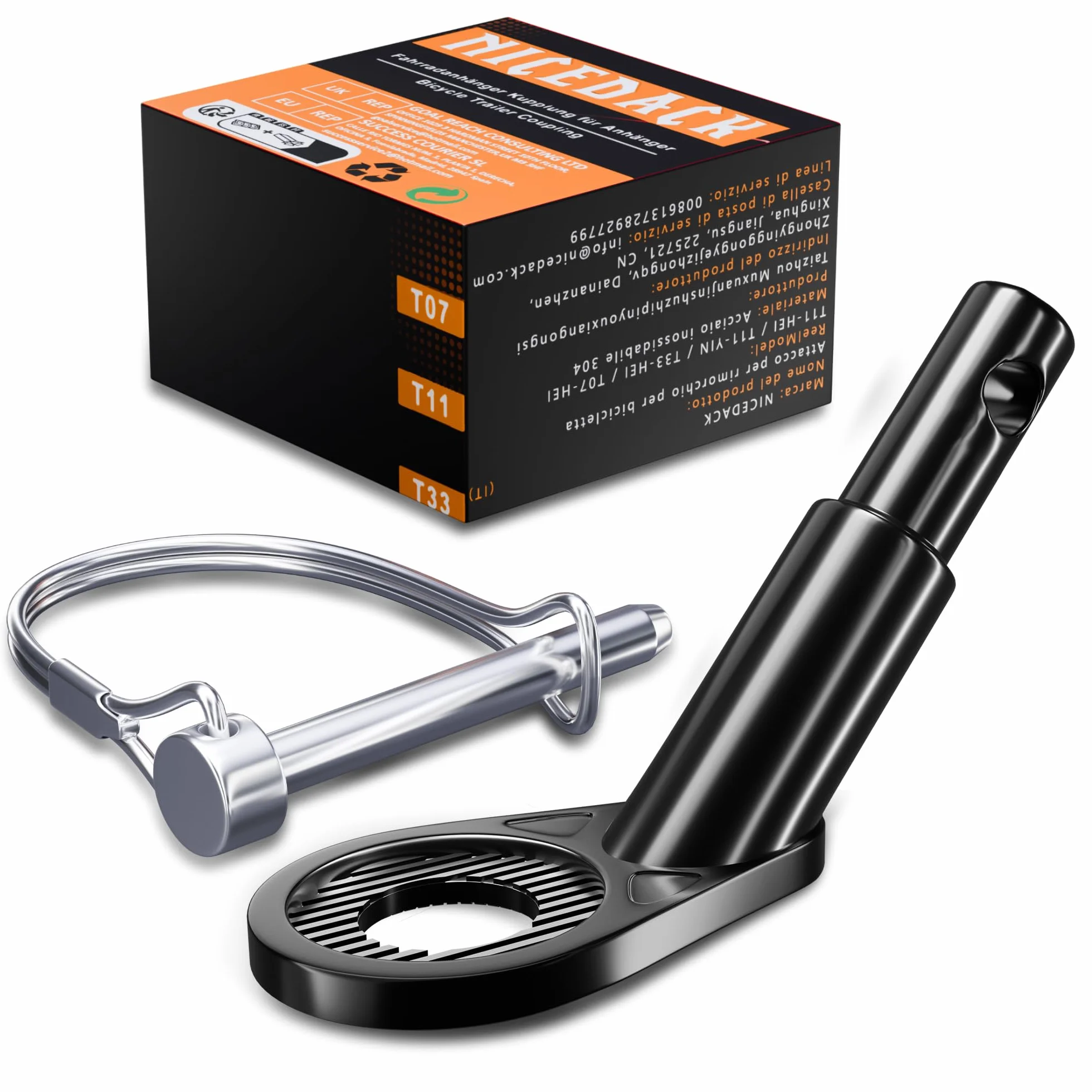 Attelage de Remorque de Vélo 12mm - Adaptateur pour Remorque pour Chien, Noir