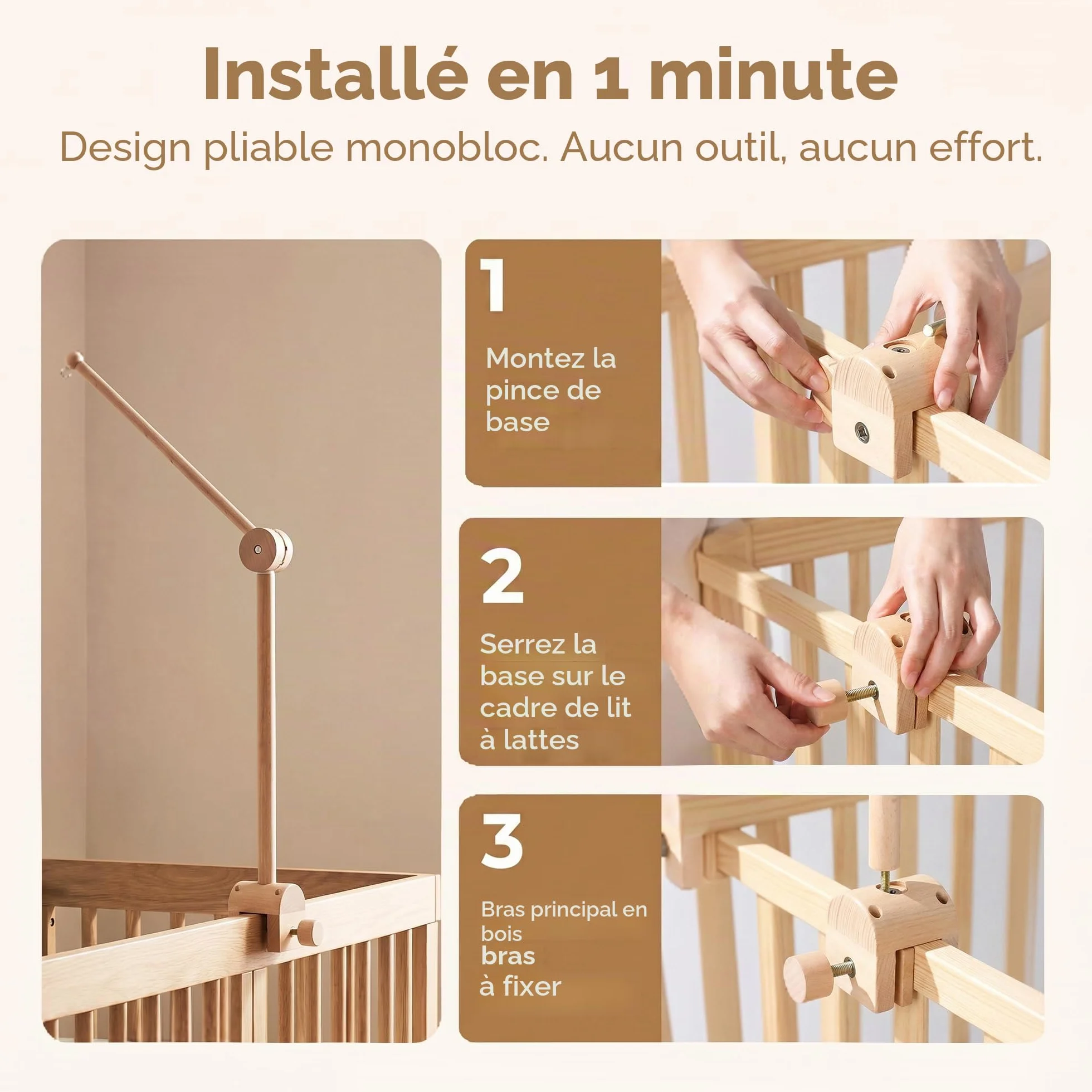 Support Mobile Bébé Réglable en Hauteur pour Lit de Bébé, Table à Langer, Parc, 0-6 mois