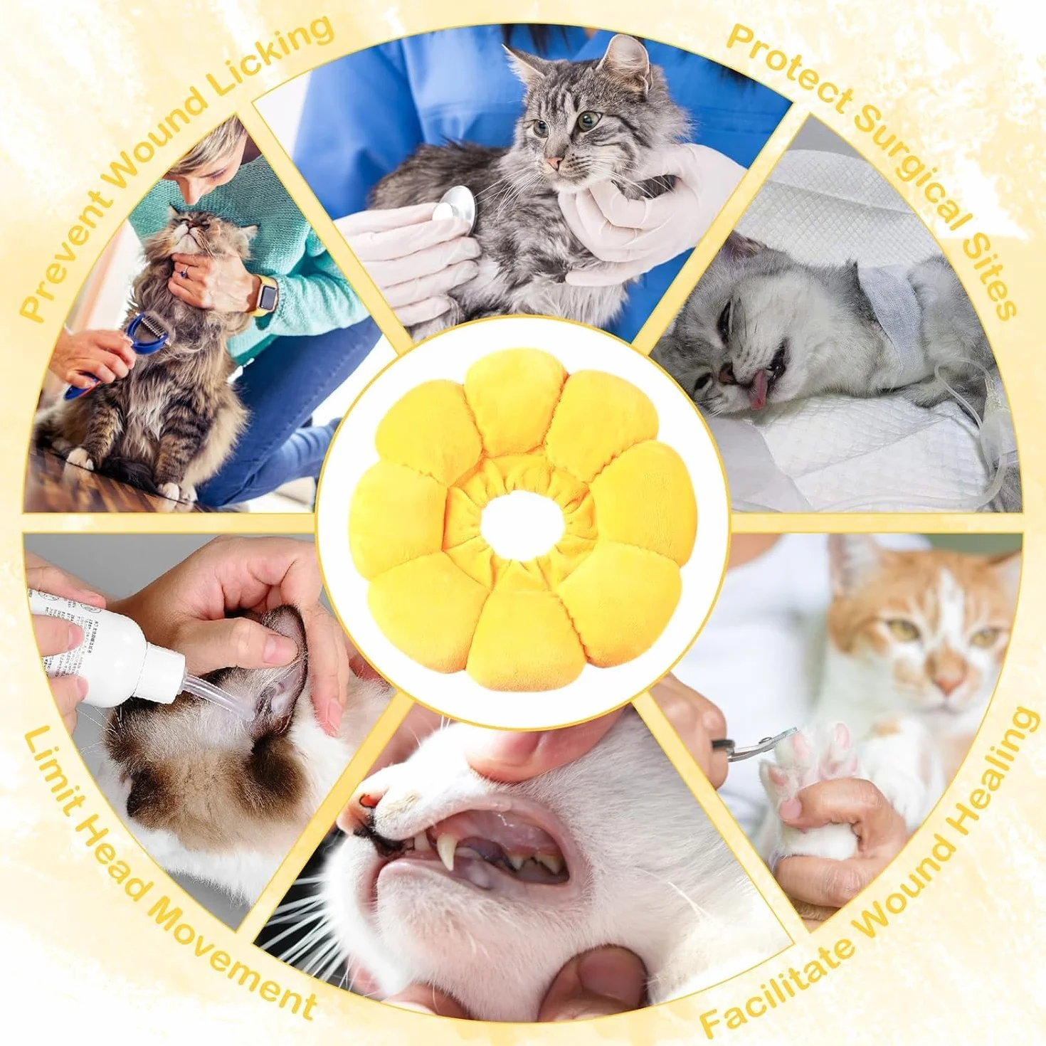 Collerette pour Chat Anti-Léchage Après Chirurgie en Coton Suédé Respirant Ajustable