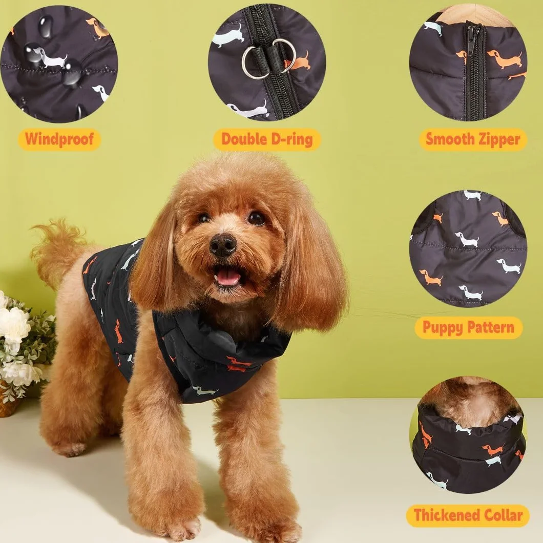 Manteau Chien Petite Moyenne Taille Imperméable Veste avec Trous Harnais Noel Teckel Chihuahua Noir XS