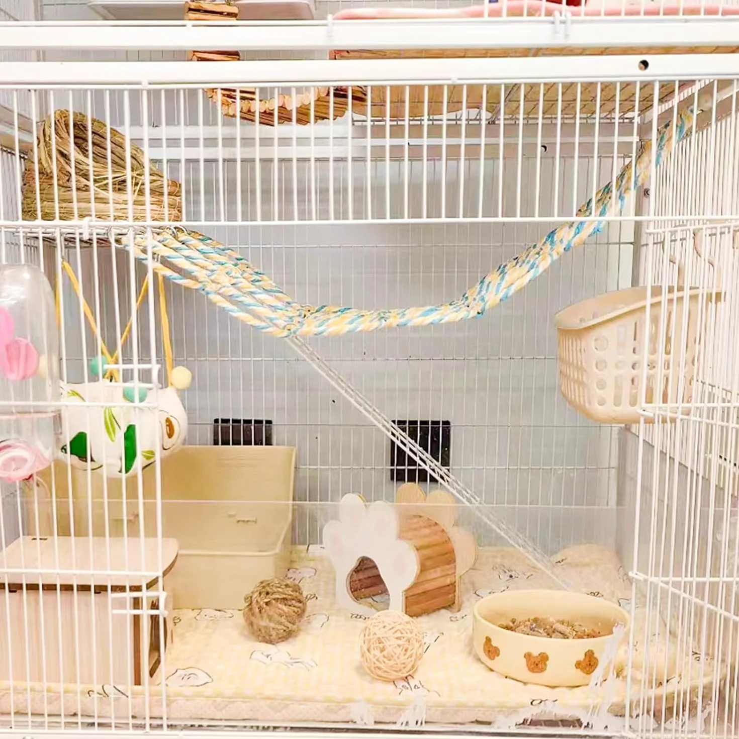 Lot de 2 Jouets Suspendus pour Petits Animaux – Filet à Corde, Échelle, Pont d’Escalade pour Rats, Oiseaux, Perruches, Perroquets, Hamsters
