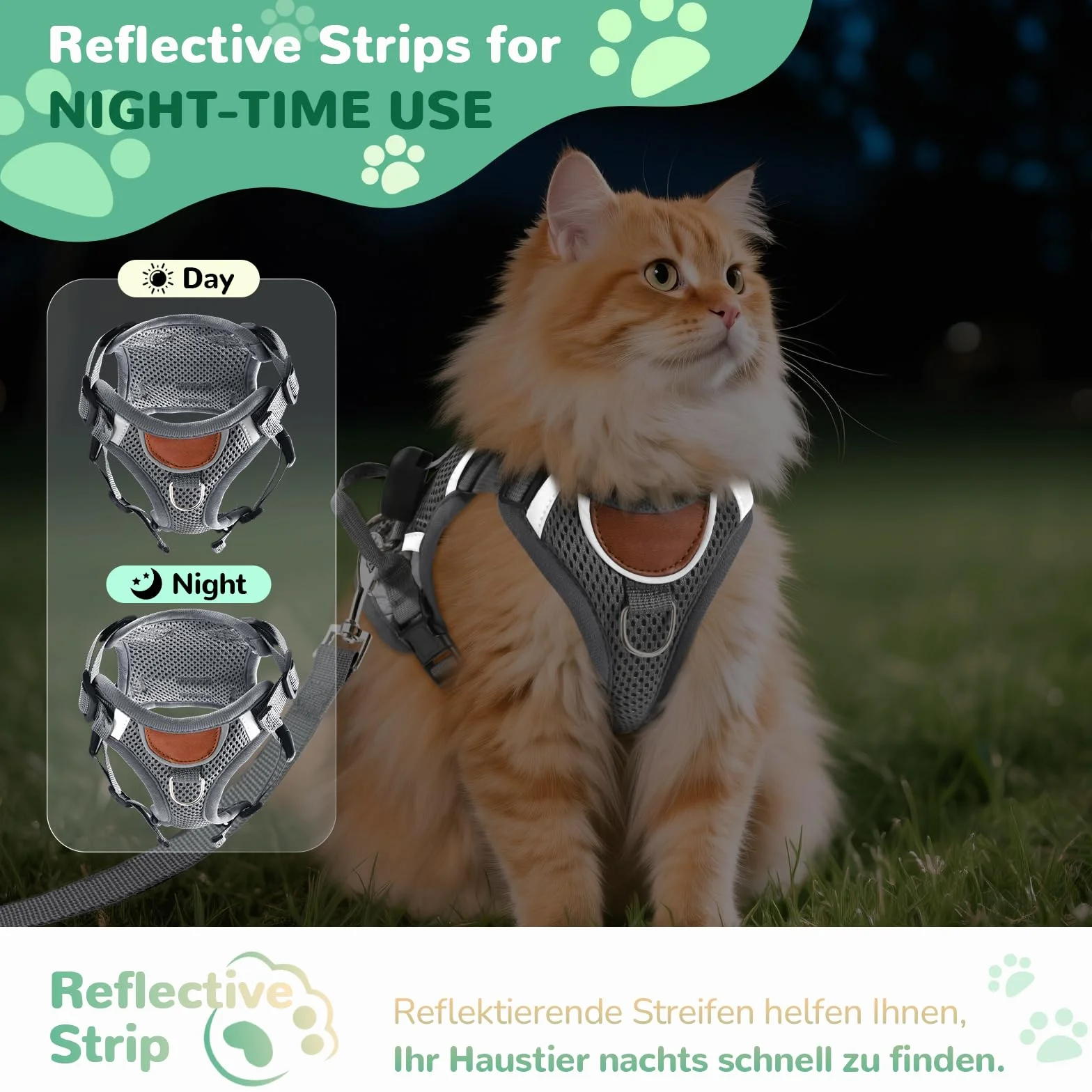 Harnais anti-fuite pour chat (Gris foncé, S)