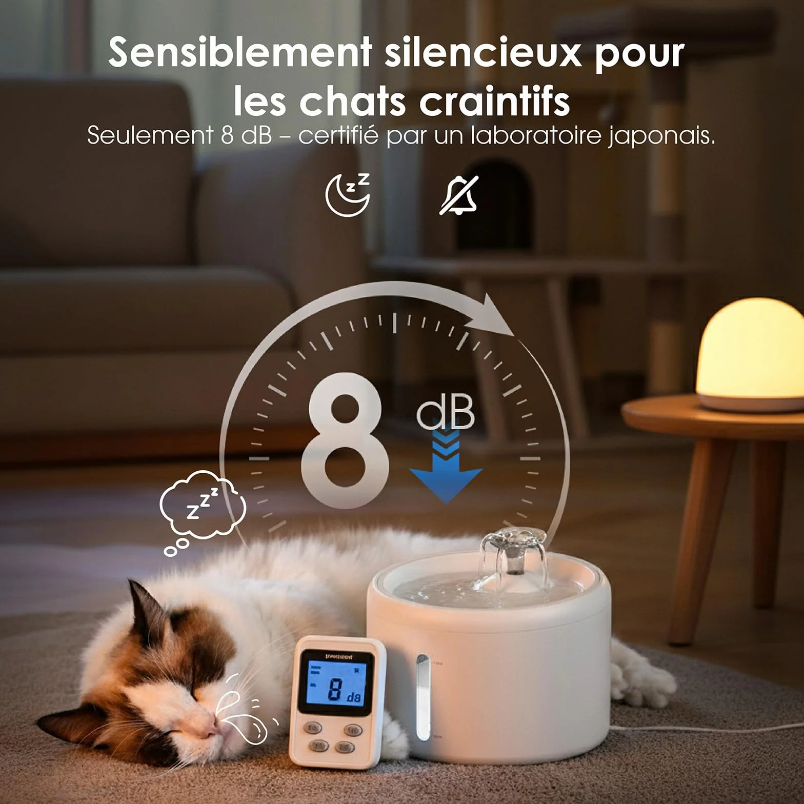 Fontaine à Eau Chat 2,5L Grande Capacité Ultra Silencieuse 8dB 6 Filtres Multi-Niveaux Distributeur Eau Chat ABS