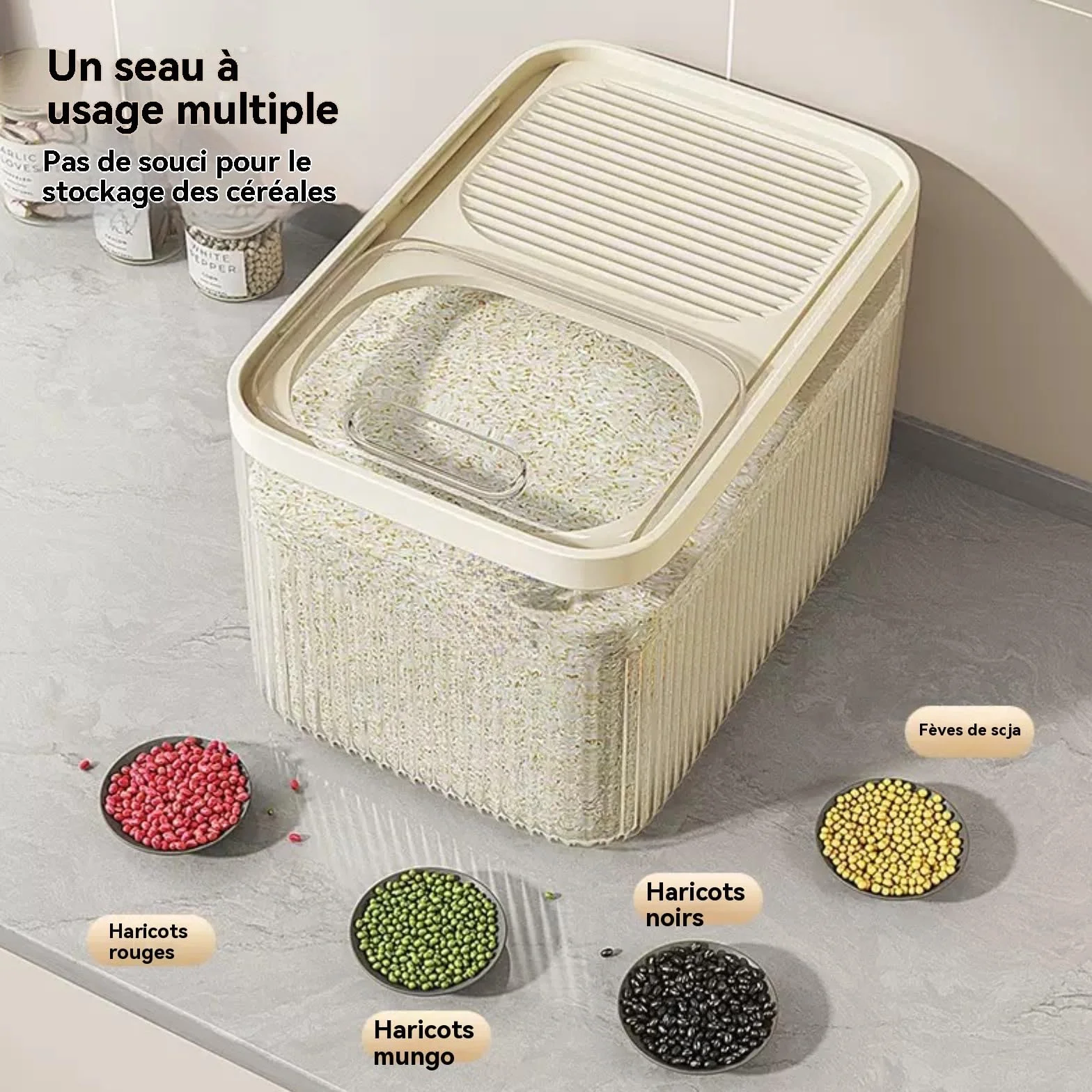 Récipient hermétique de stockage d'aliments pour animaux domestiques, jusqu'à 13,6 kg, pour chien, chat et autres aliments pour animaux de compagnie avec tasse à mesurer, seau de rangement (Avectasse)