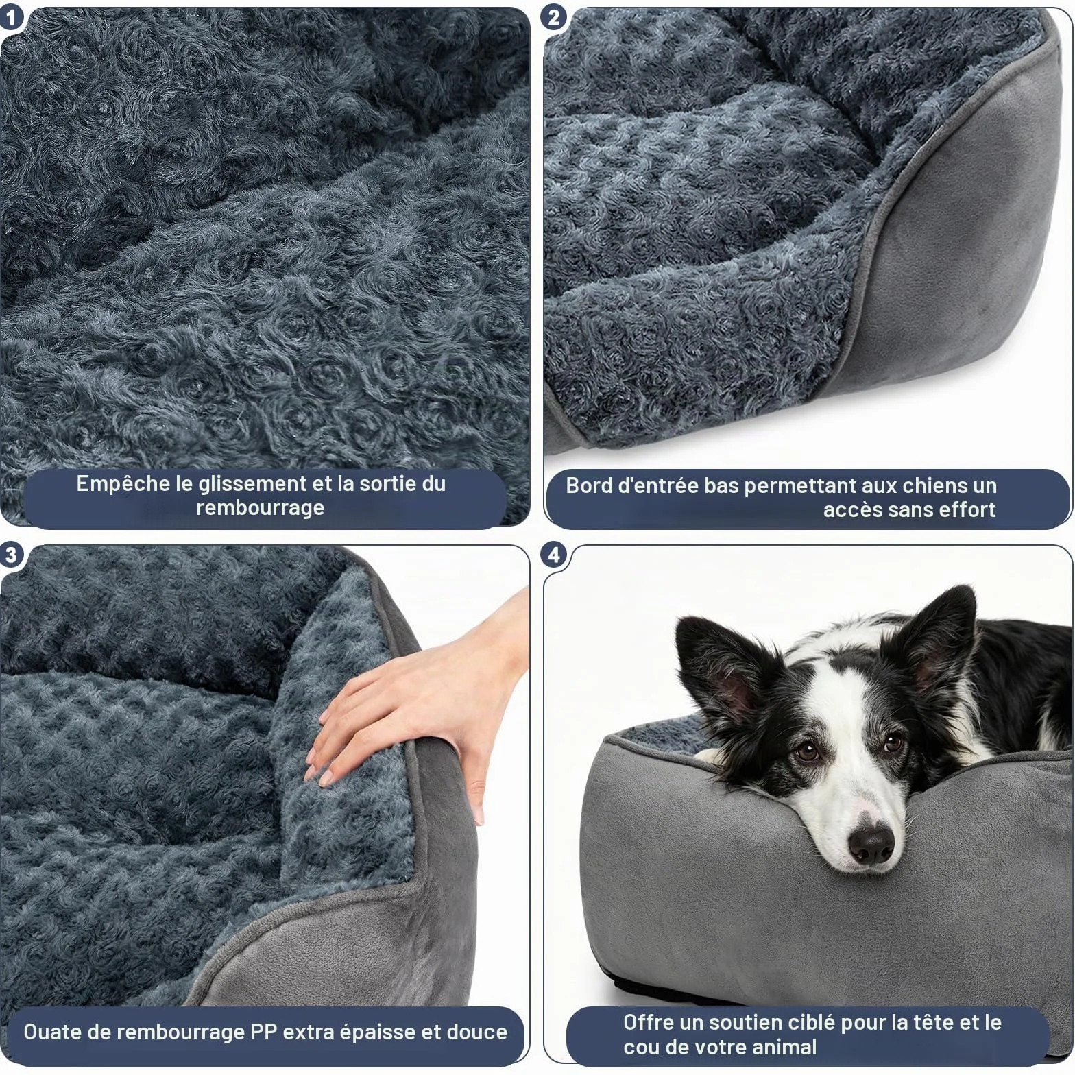 JOEJOY Panier pour Chien Grande Taille, Lit Chien Lavable Pelucheux, Antidérapant Coussin Anti-anxiété, 89x63x23cm