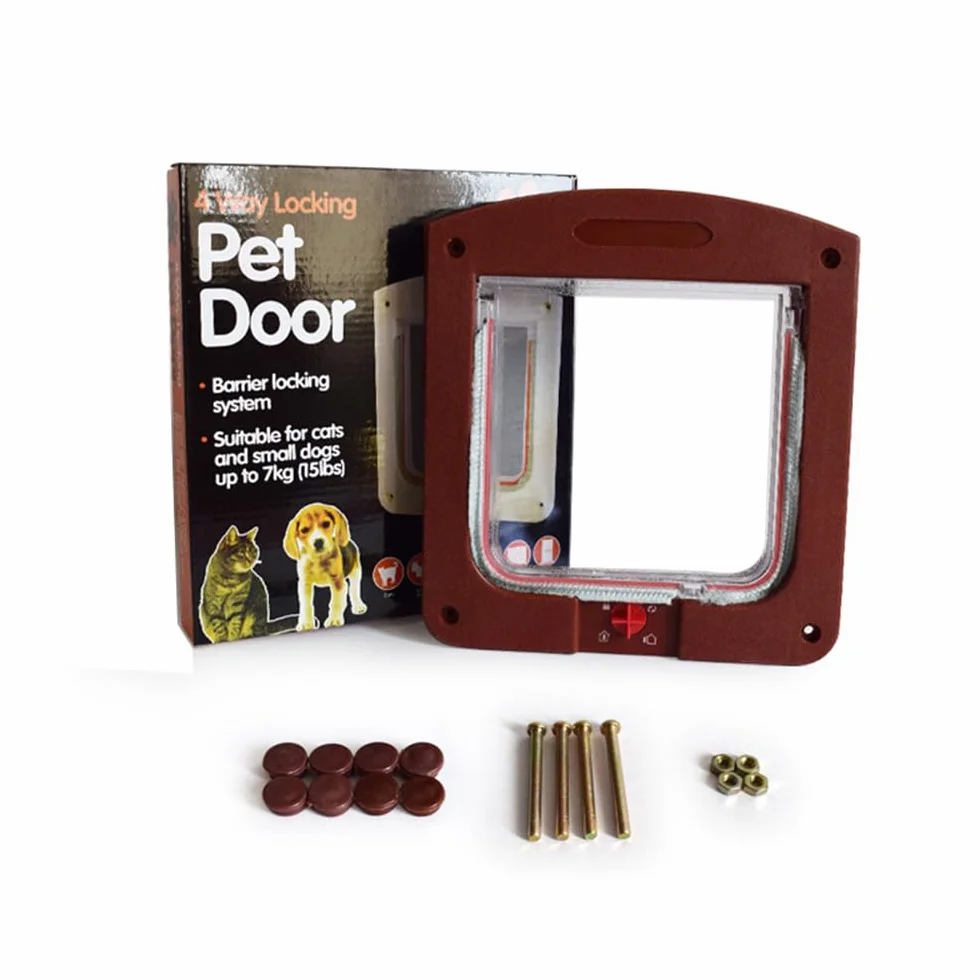 BUYTER Porte verrouillable pour Chat 4 Voies, Accès Pratique et Sûr pour Animaux, Porte en Plastique Marron