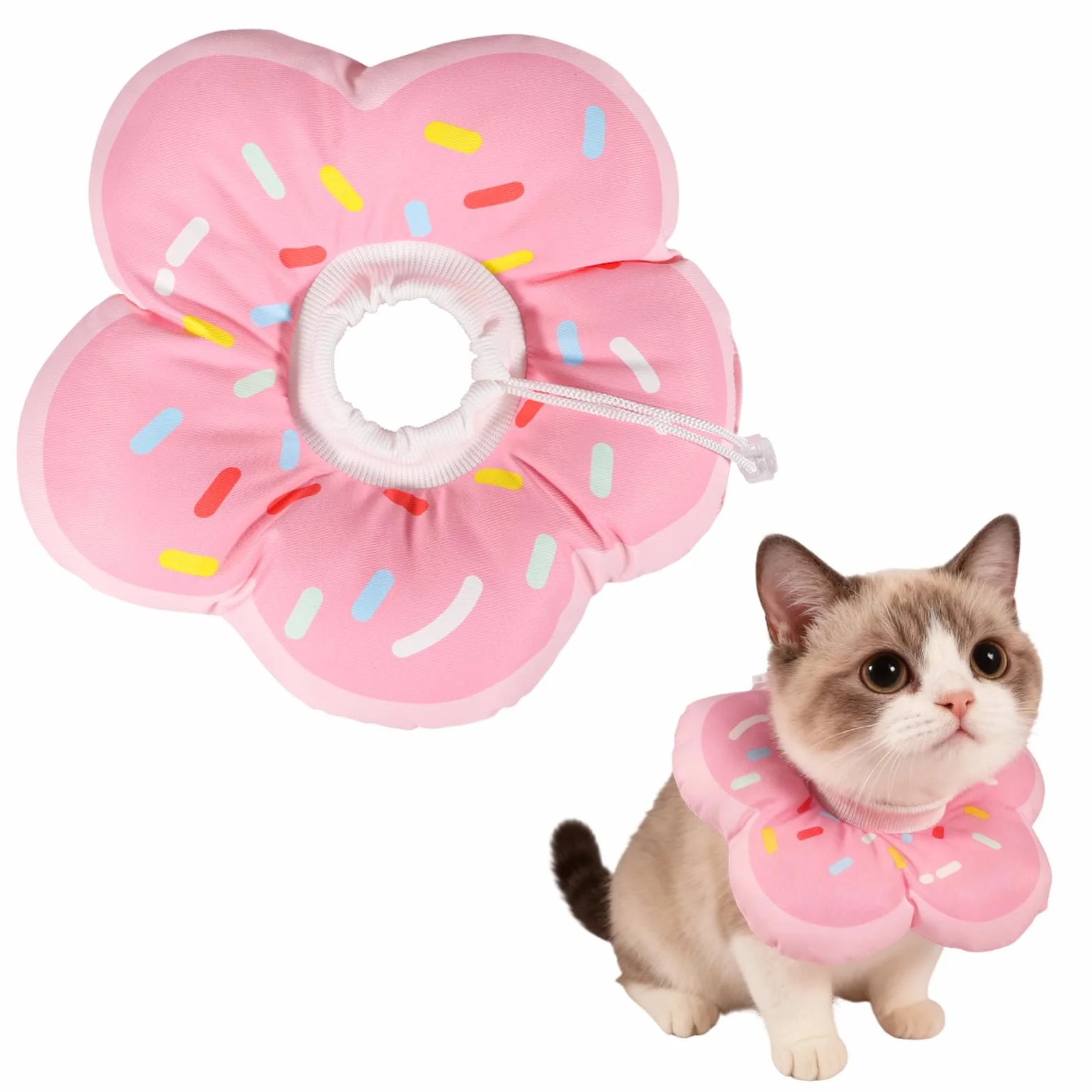 Collier Anti Léchage pour Chat, Colerette Adjustable Imperméable, Beignet Rose