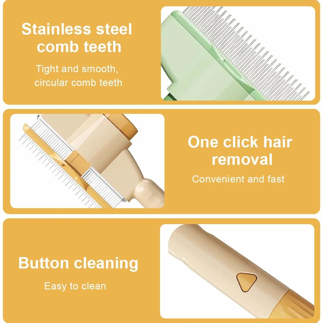 Brosse autonettoyante pour chat - Peigne à puces poils longs et courts - Vert