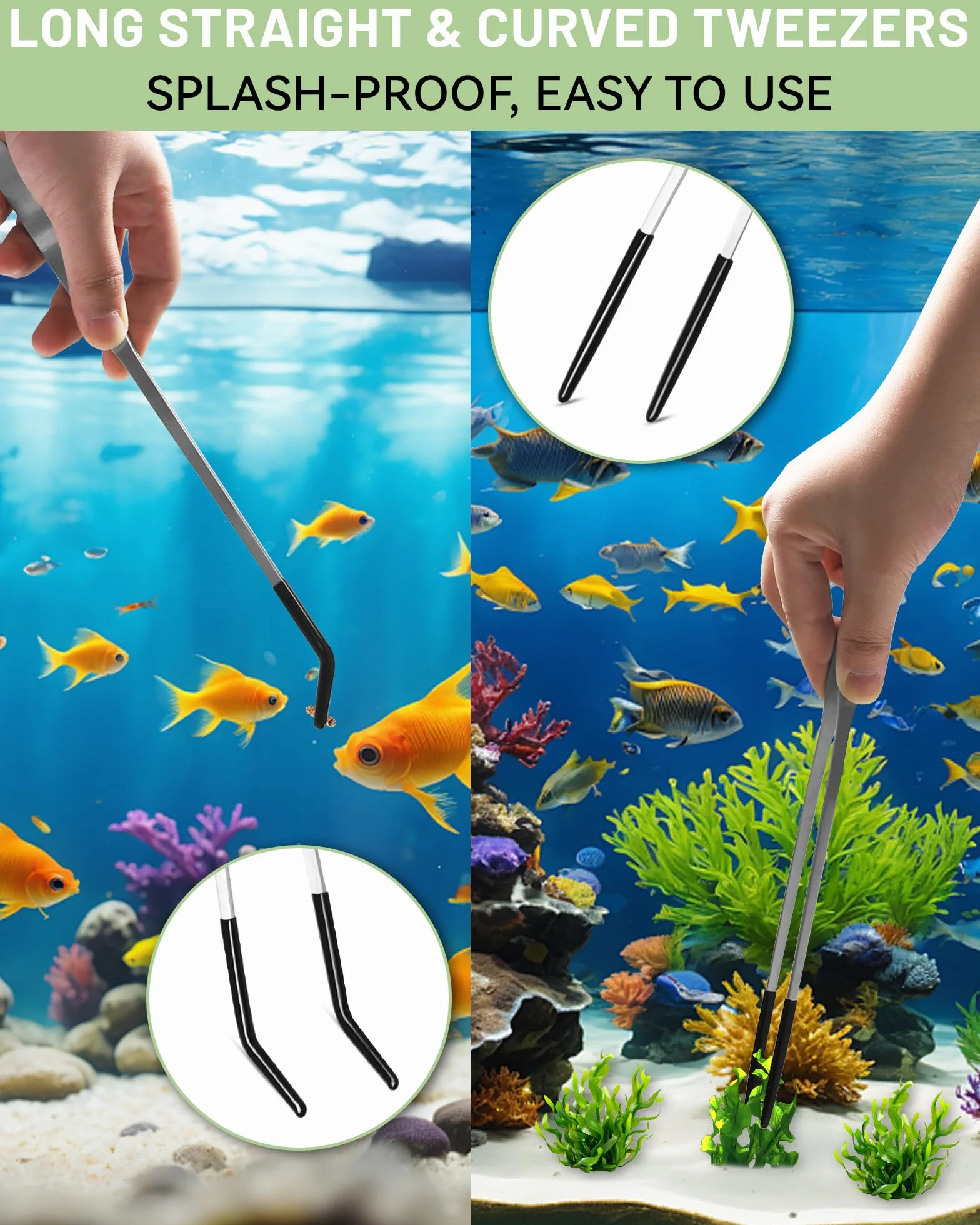 Lot de 2 Pinces pour Reptiles en Acier Inoxydable 27cm Droite et Courbée avec Embout Caoutchouc