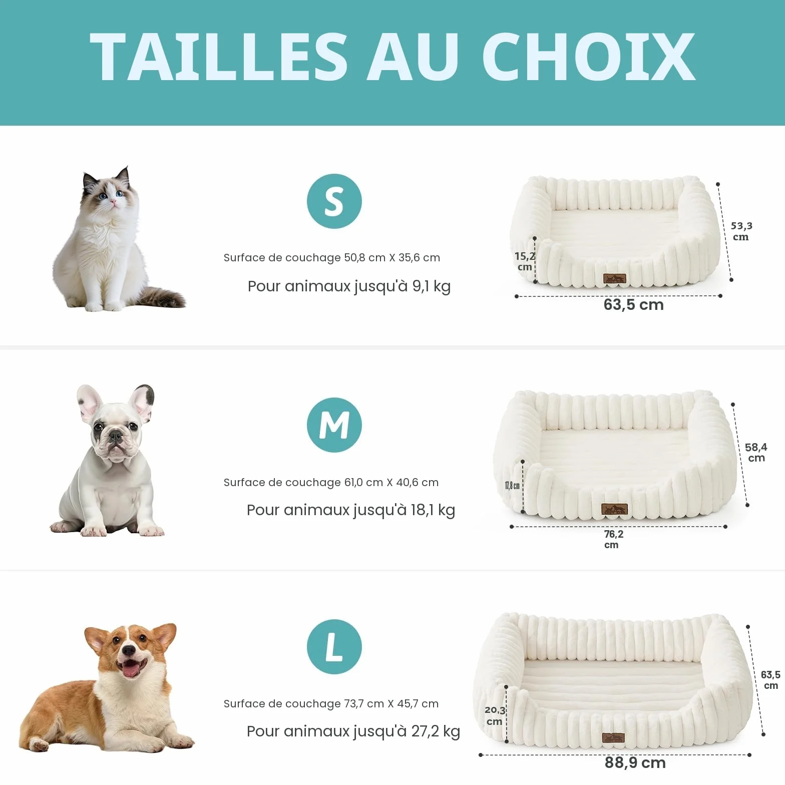 COZY KISS Panier Orthopédique pour Chat Lavable en Fausse Fourrure 64x53x15cm Beige