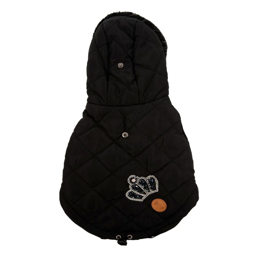Veste matelassée Chaude pour Chien, Veste Confort Petite Taille 25 cm, Fermeture réglable à Clip, Capuche Amovible et Trou pour Laisse. Doté d'un Bouton Ferme Capuche
