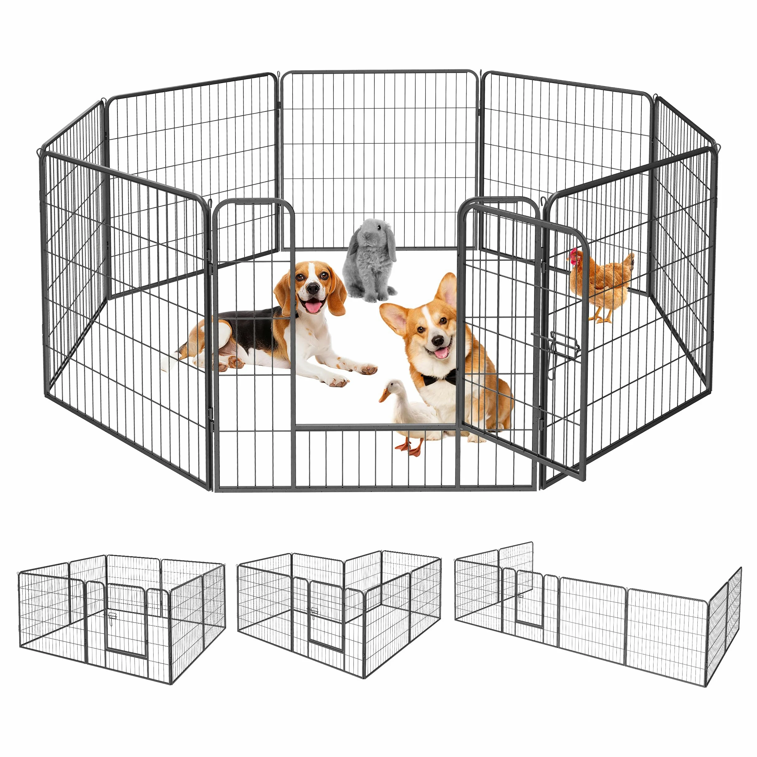 Enclos pour Chien Métal, Parc Chiot Intérieur & Extérieur 80x80cm | Clôture Modulable à 8 Panneaux avec Porte, Grillage Pliable, Barrière de Sécurité Extensible pour Petits Animaux Noir
