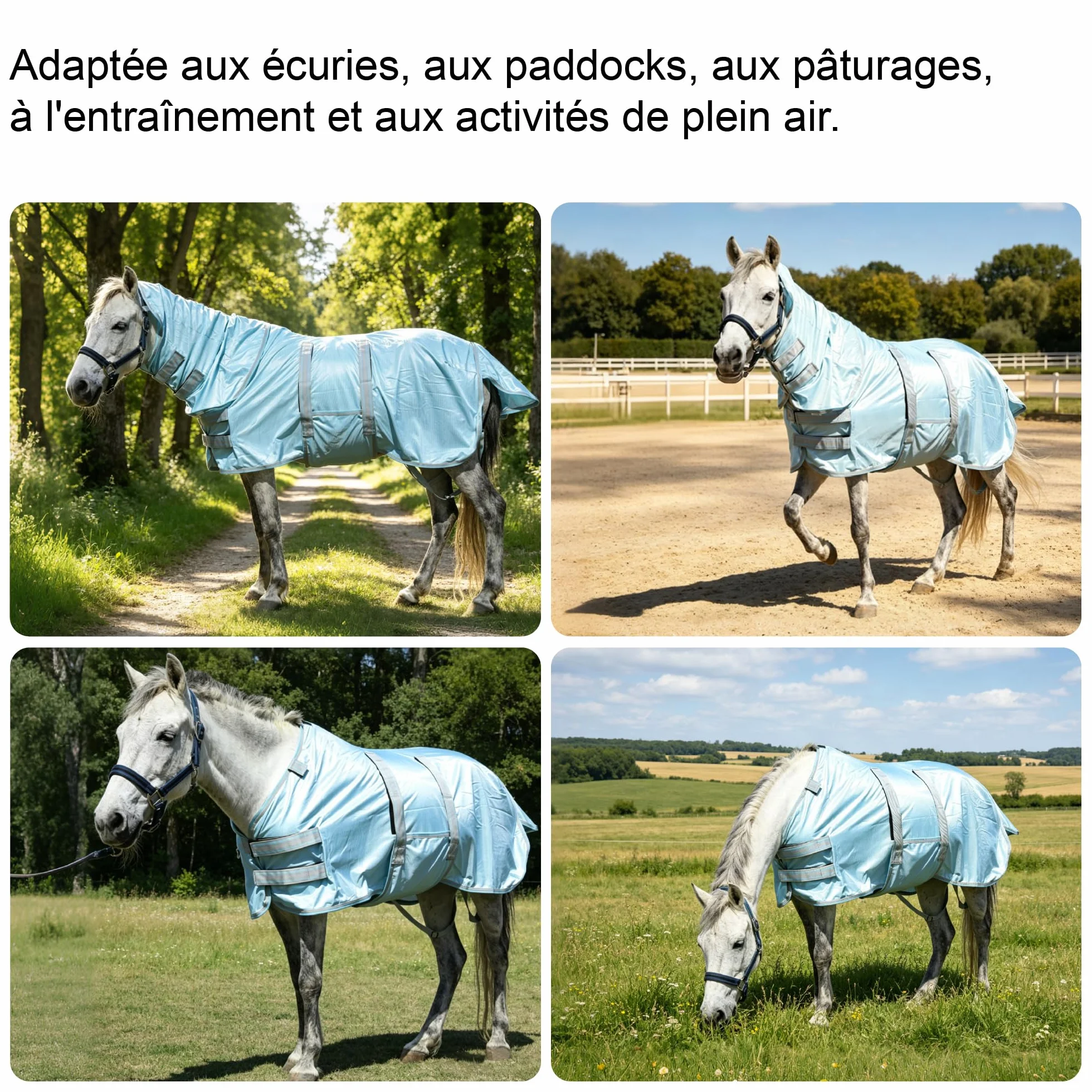 Couverture Anti-Mouches pour Mini-Cheval Petit Poney, Protection UV, Maille Légère Respirante, Bleu Cyan 80cm