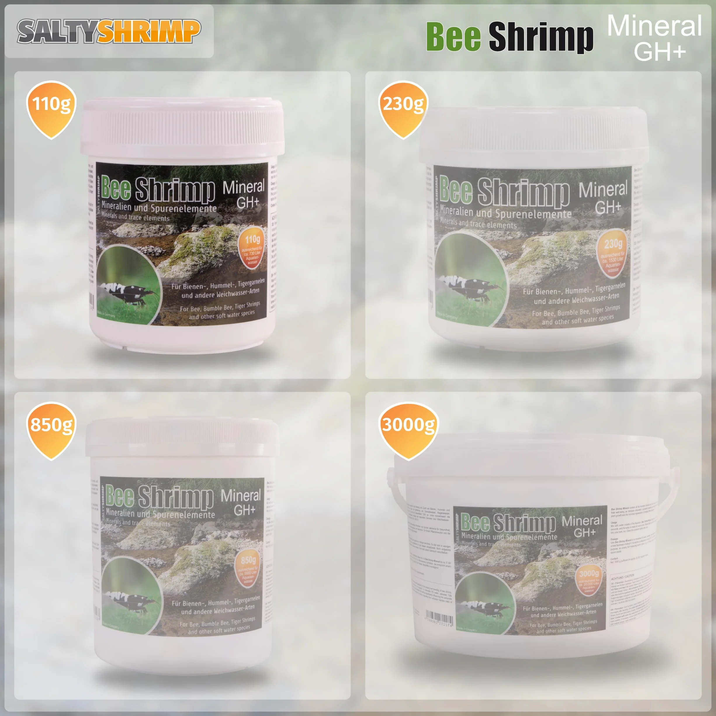 Bee Shrimp Mineral GH+ 110g Sel minéral pour crevettes Abeilles bourdons Tigres augmentation dureté eau
