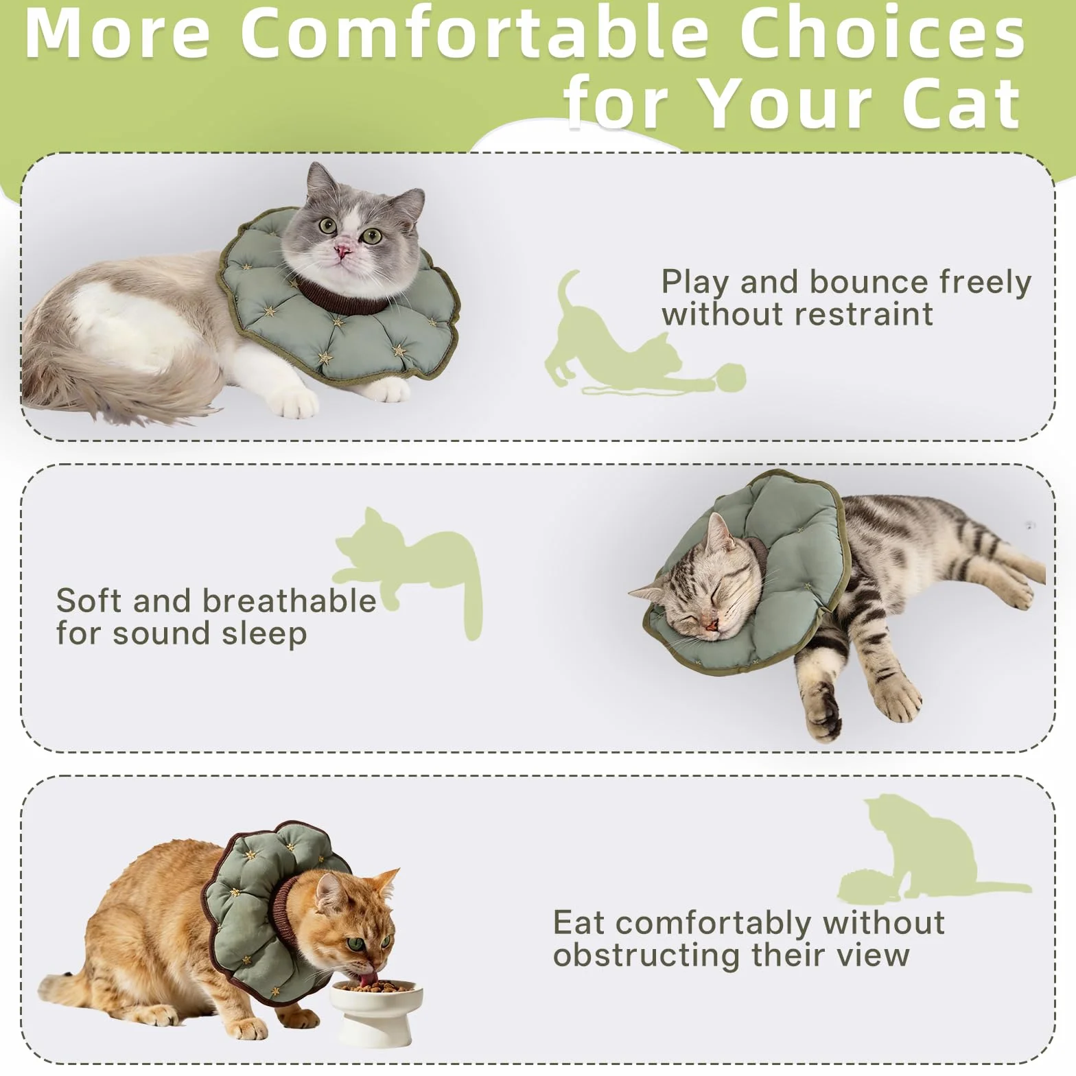 Collerette Chat Anti Léchage Imperméable Protection Après Opération pour Chats et Chiots (Vert S)