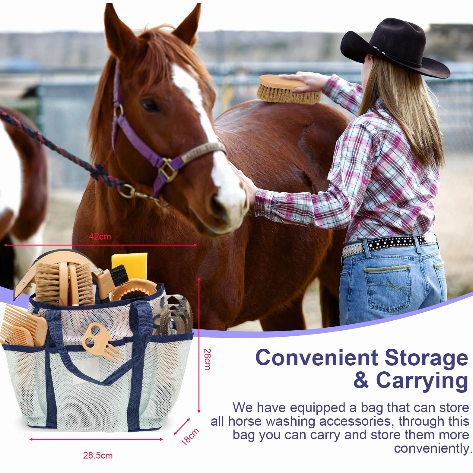 Kit de pansage Horse Care 13 pièces avec sac de rangement, brosses pour chevaux, jaune