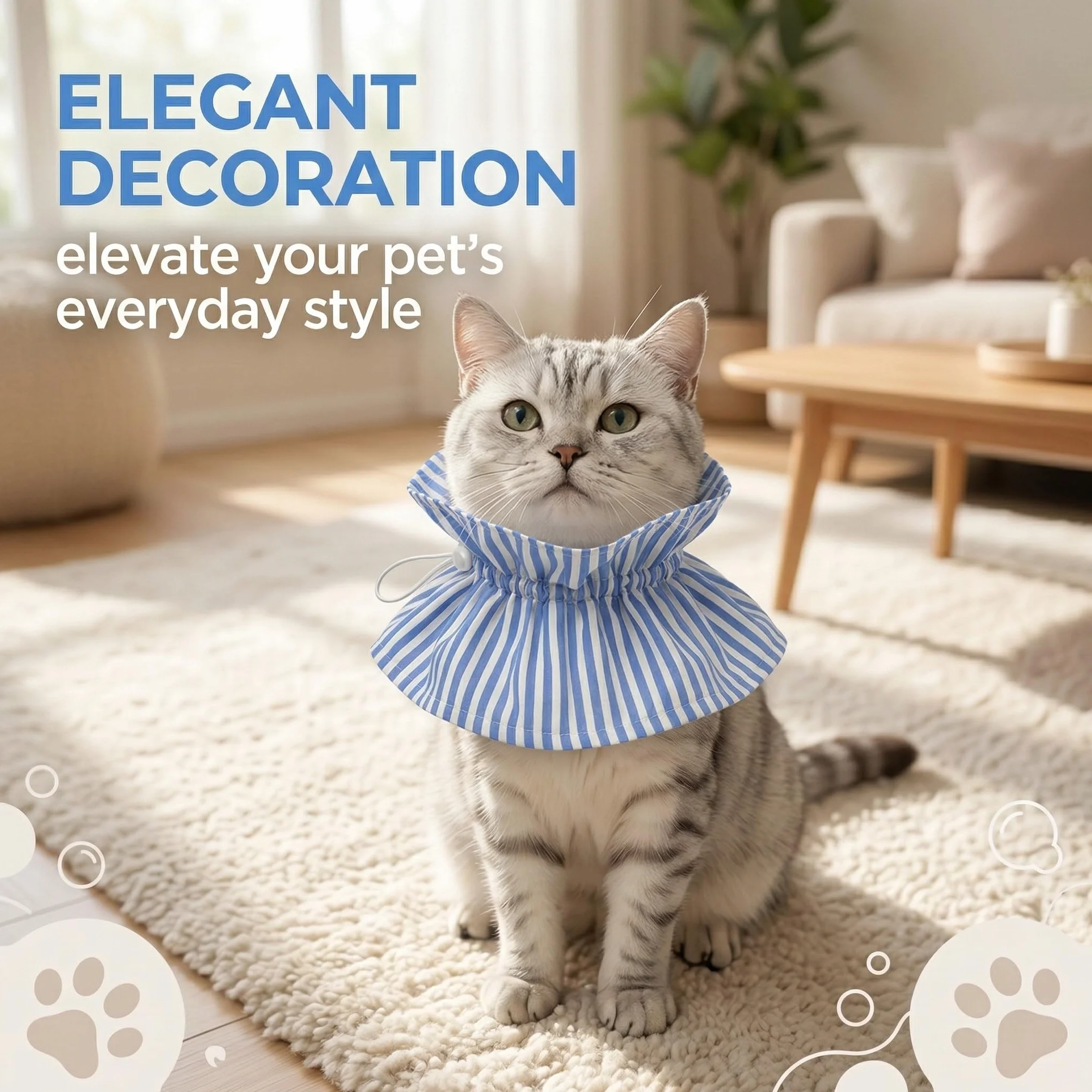 Collerette de Protection pour Chiens et Chats - Cône de Récupération Réglable Souple Après Chirurgie - Collier Anti-Léchage Anti-Grattage pour Animaux - Rayé Bleu