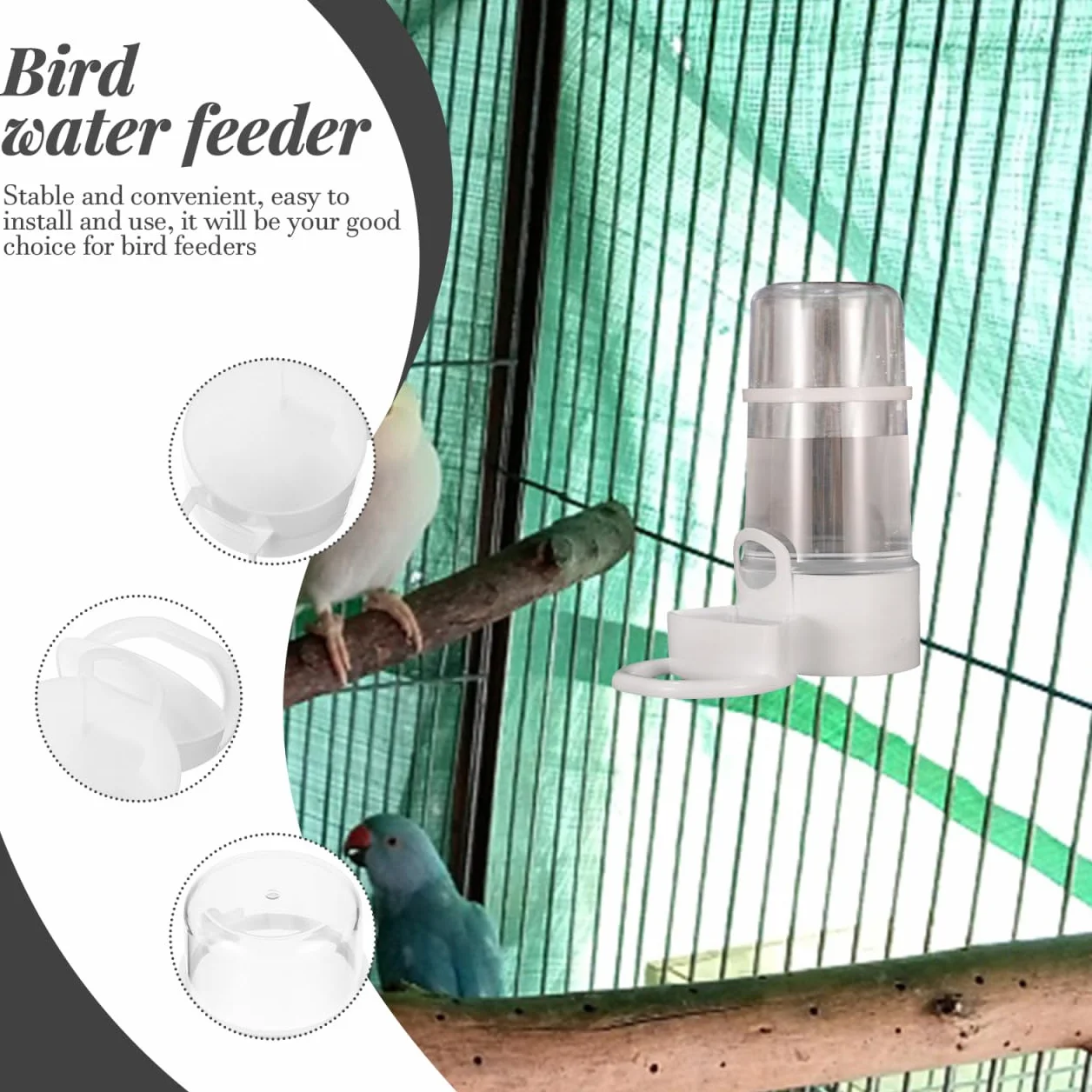 Abreuvoir Automatique pour Oiseaux, Distributeur d'Eau par Gravité avec Clip, Plastique Blanc Transparent, 2 Pièces