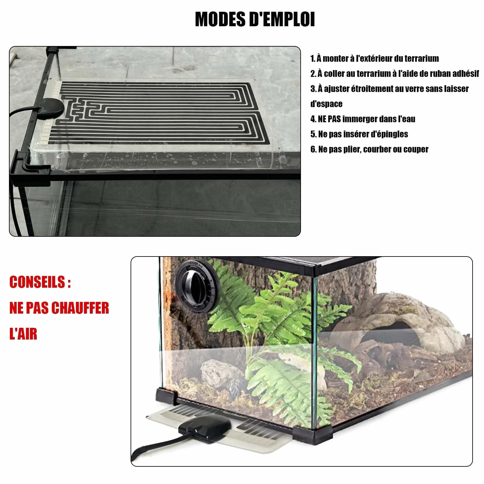 Tapis Chauffant Terrarium 7W 15x28 cm pour Reptiles Serpents Lézards