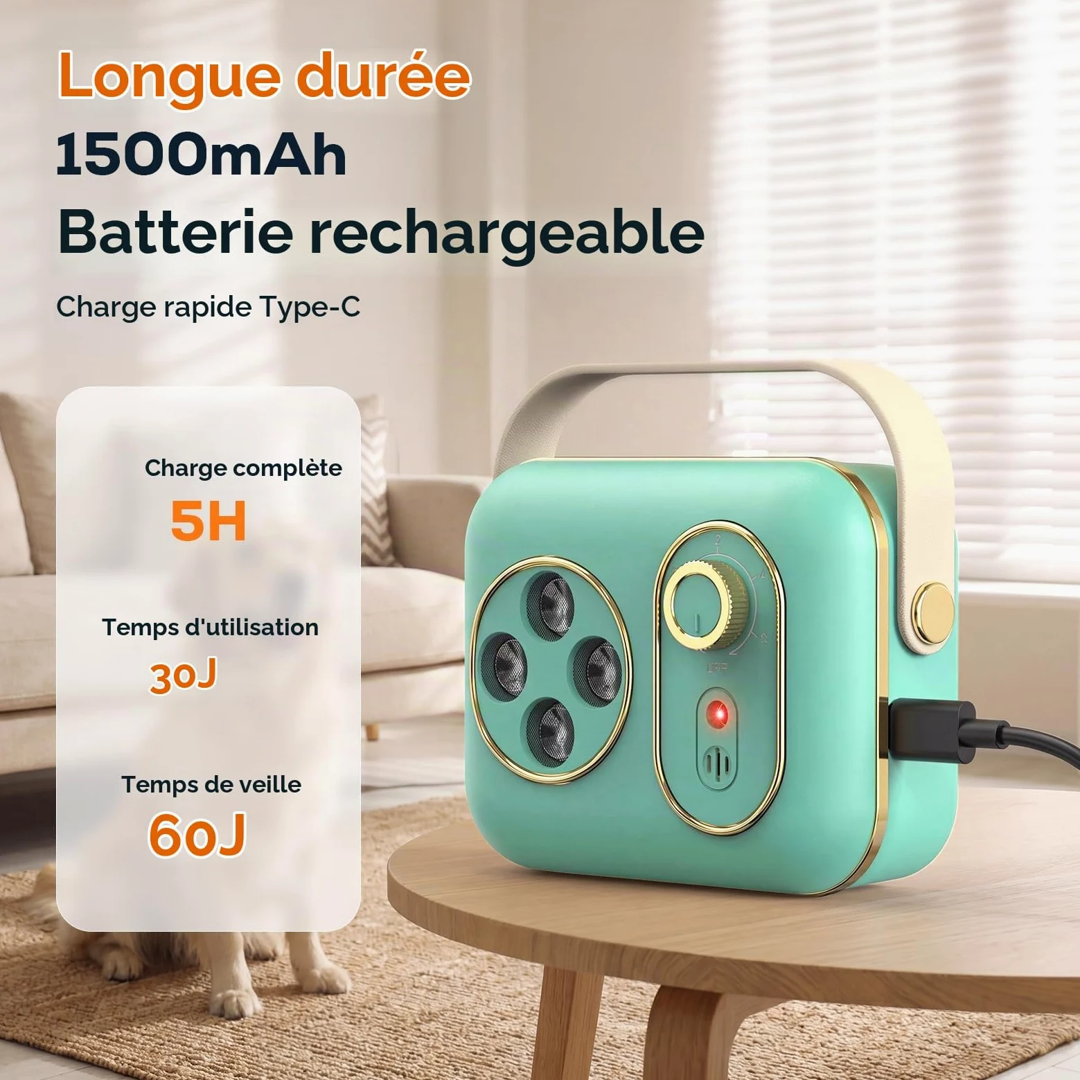 Appareil anti-aboiement pour chien, 5 modes, portable, à ultrasons, avec double fréquence, anti-aboiement efficace à longue portée pour le dressage en intérieur et en extérieur