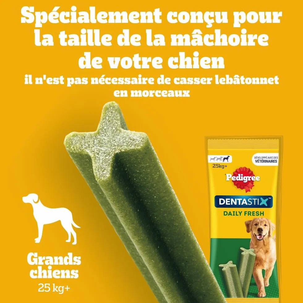 Pedigree DentaStix Daily Fresh Bâtonnets à mâcher pour Grand Chien 10 sachets de 7 Sticks
