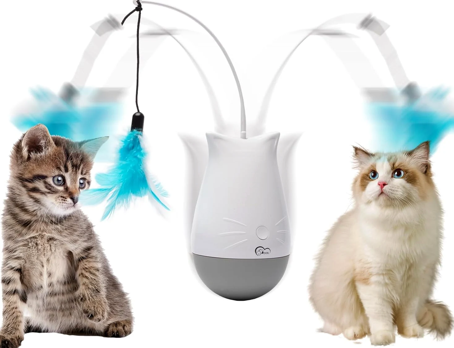 DOEL Jouets interactifs pour chats d'intérieur ennuyés avec 2 modèles, rechargeable automatique en plumes, design gobelet, cadeau d'exercice électrique, stimulation mobile pour chasser et chasser