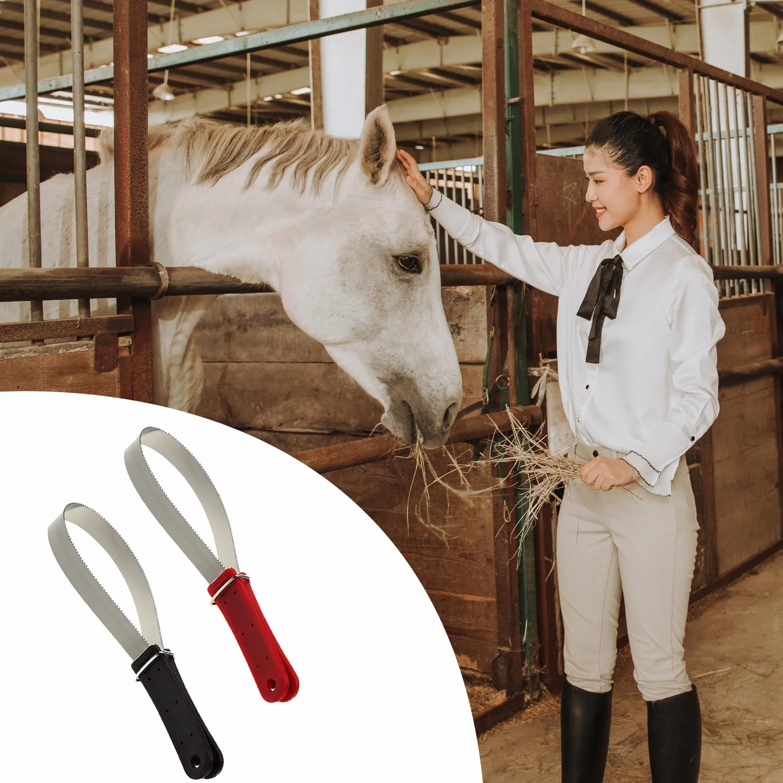 Grattoir à sueur de cheval en acier inoxydable avec prise en main confortable