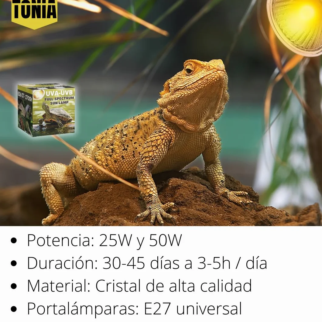 Tonia Lampe UVB 3.0 25W 50W Lumière solaire à spectre complet reptiles amphibiens