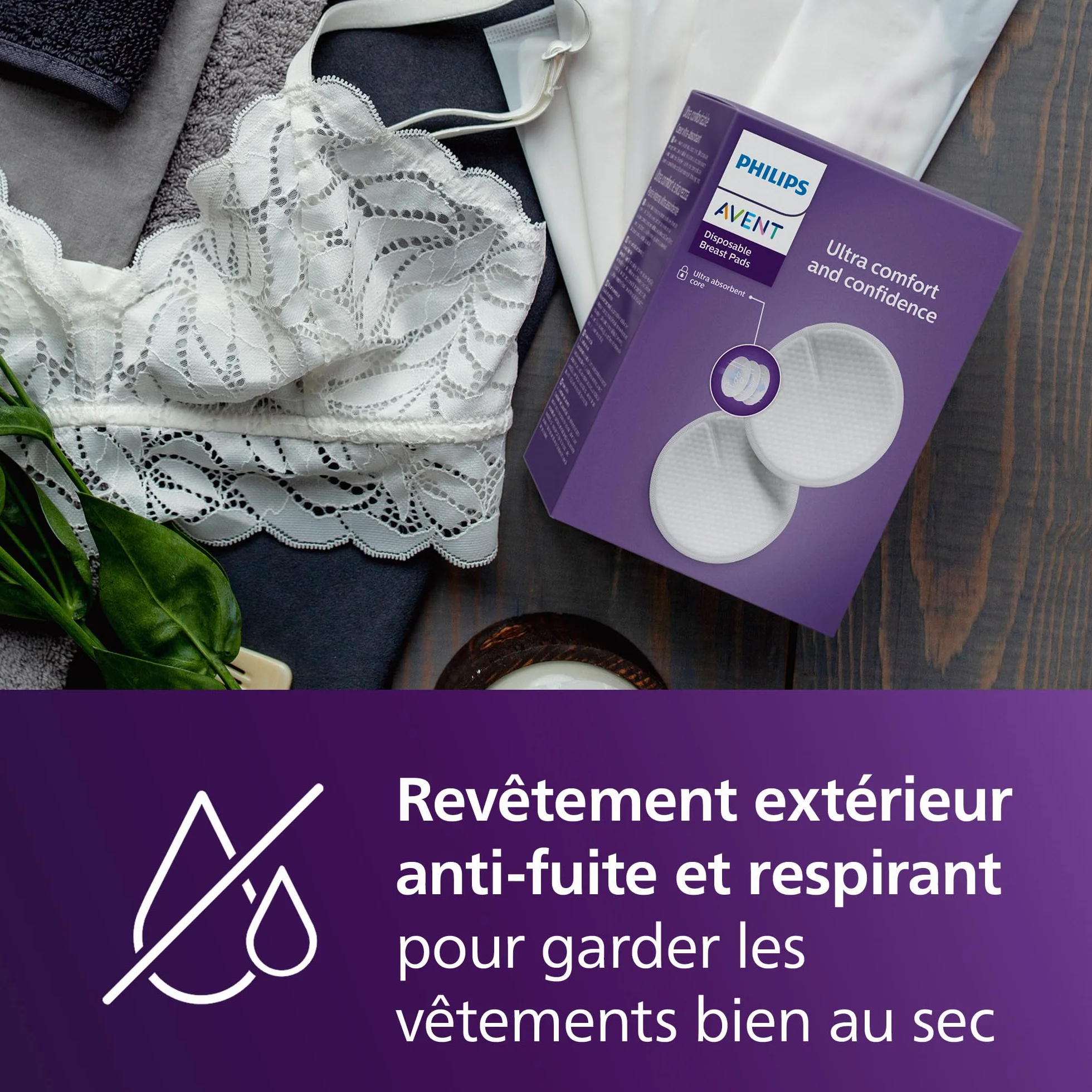 Philips Avent Coussinets d’allaitement jetables, absorption triple épaisseur, anti-fuites, 60 pièces, SCF254/61