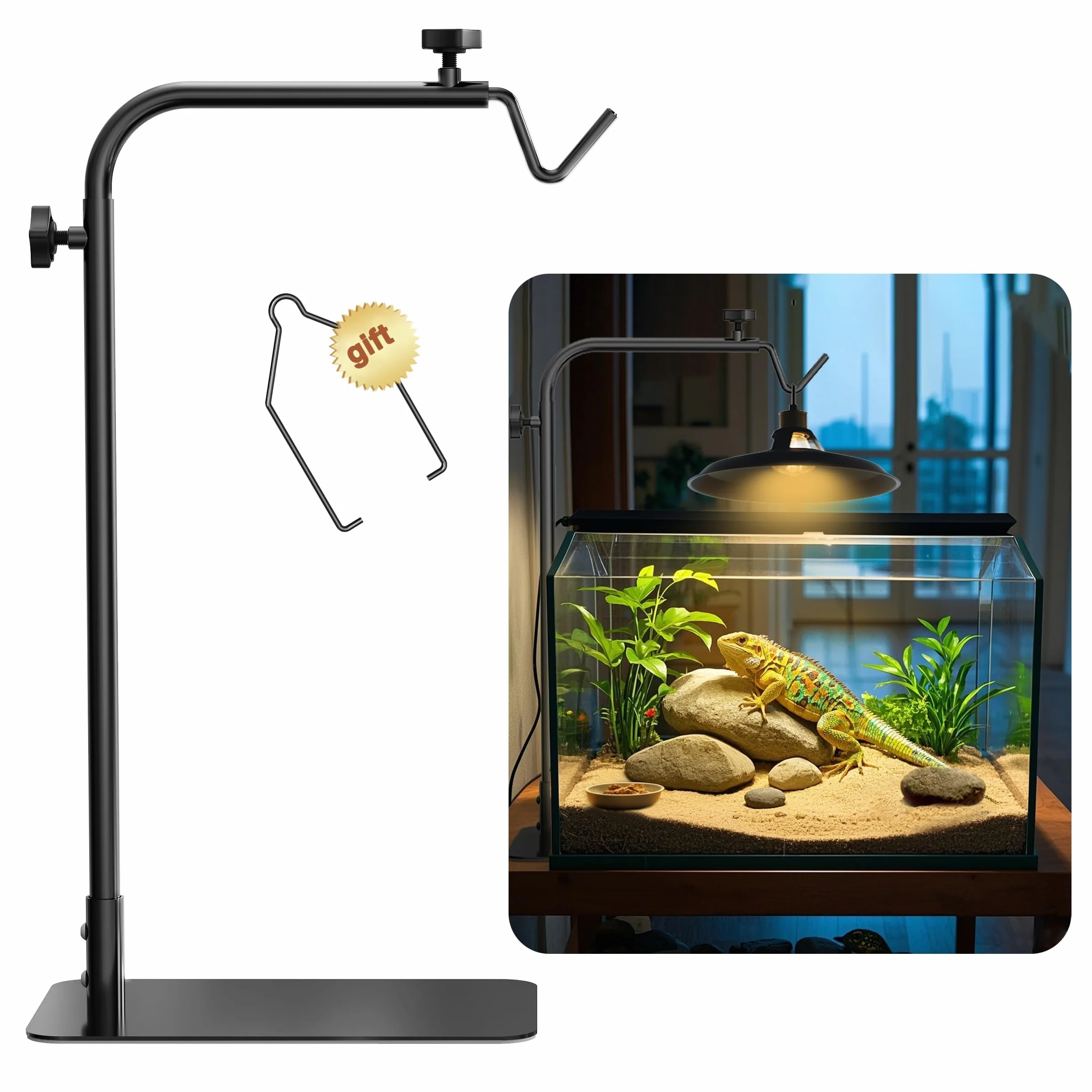 Support lampe chauffante reptiles réglable 45,7–81,3 cm base lourde pour terrarium