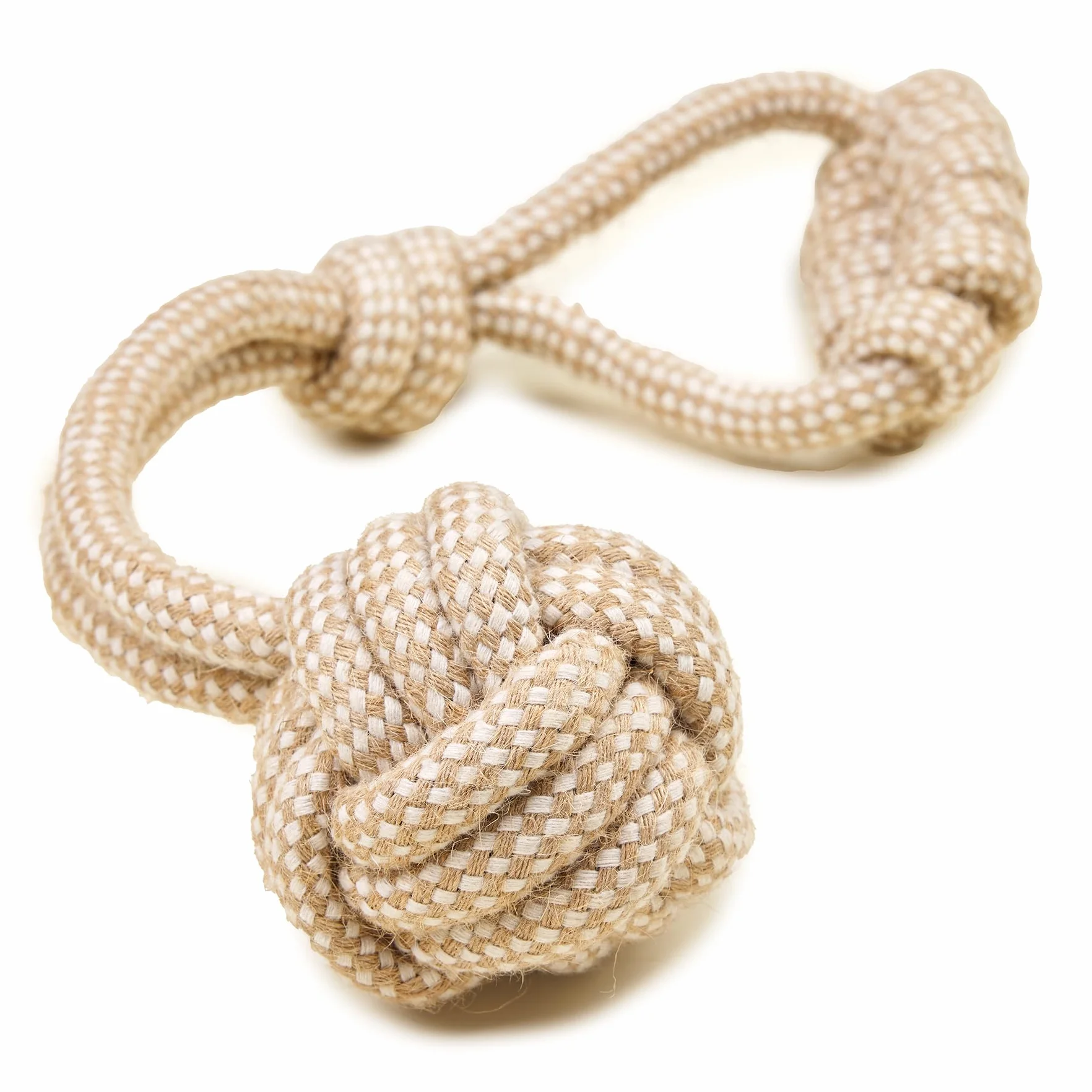 La cordeline Jouet Chien Corde Coton Chanvre Naturel, à Macher, Jouet interactif pour Chien Chiots - Lance Balle 41cm, Beige
