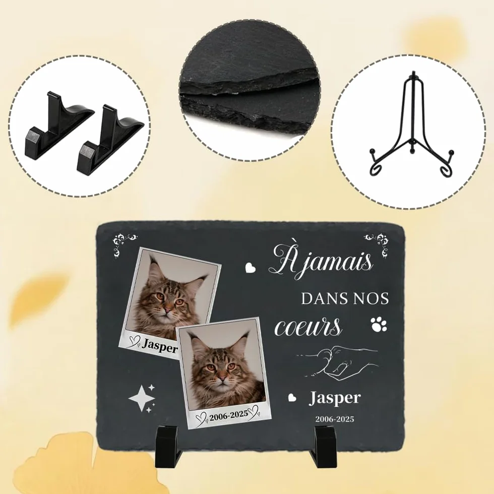 Plaque Commémorative pour Chat Pierre Tombale Personnalisée avec Photo - Cadeau Souvenir Animal Décédé - Style L
