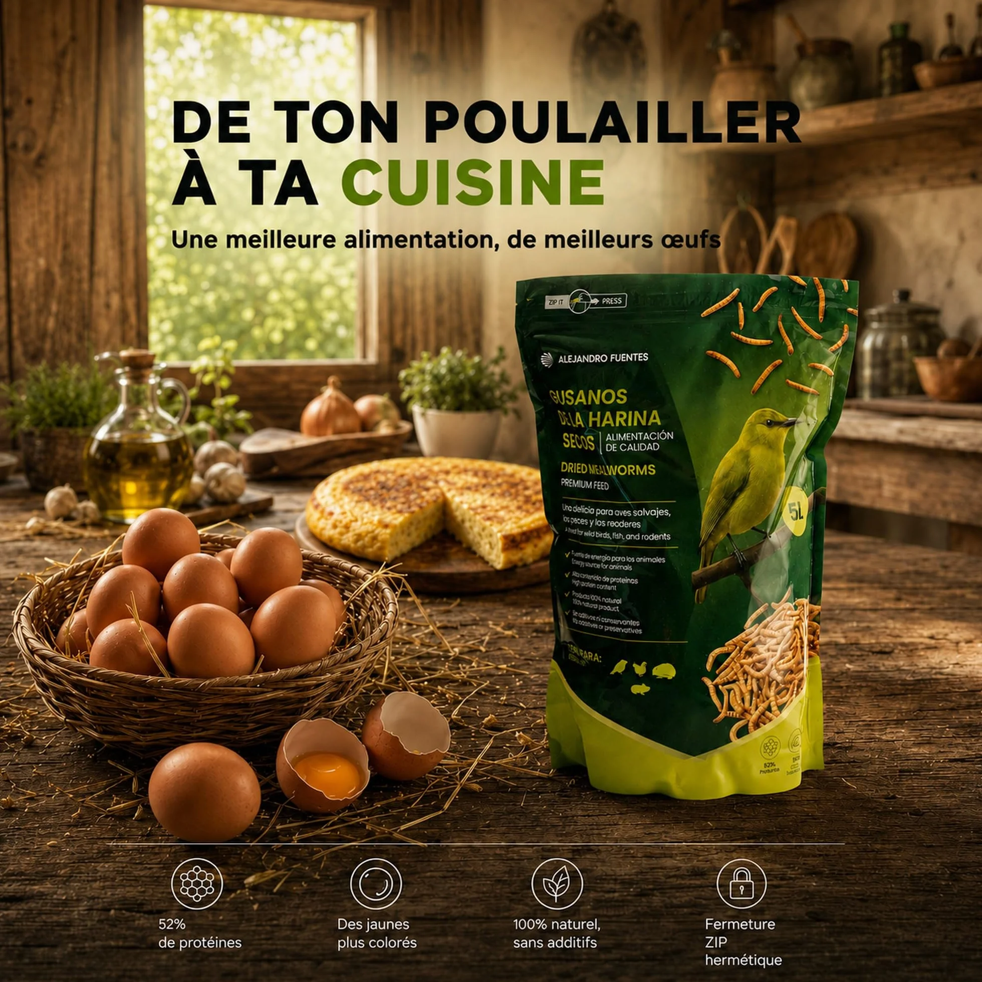 AF® vers de Farine Séchés Premium 5L 52% Protéines Snack Naturel pour Hérisson Reptiles Rongeurs