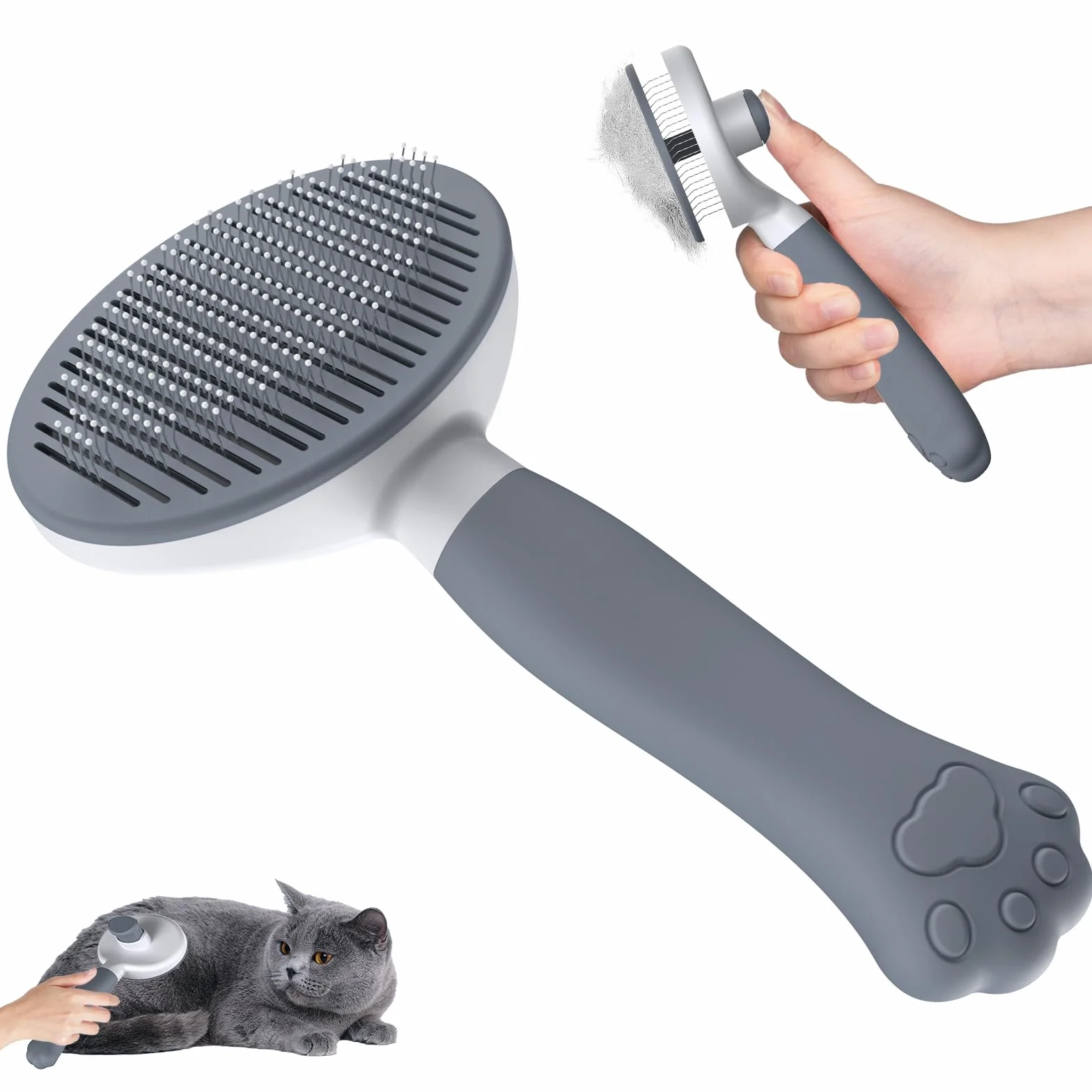 Brosse pour Chien et Chat Zivacate avec Prise Ergonomique, Nettoyage en un Clic, Design Breveté, Accessoire pour Poils Courts et Longs (Gris)