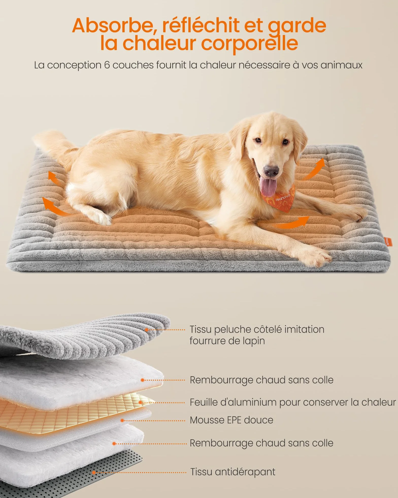 Feandrea Couverture pour Chien XL 105 x 70 cm Lavable en Machine Gris Tourterelle