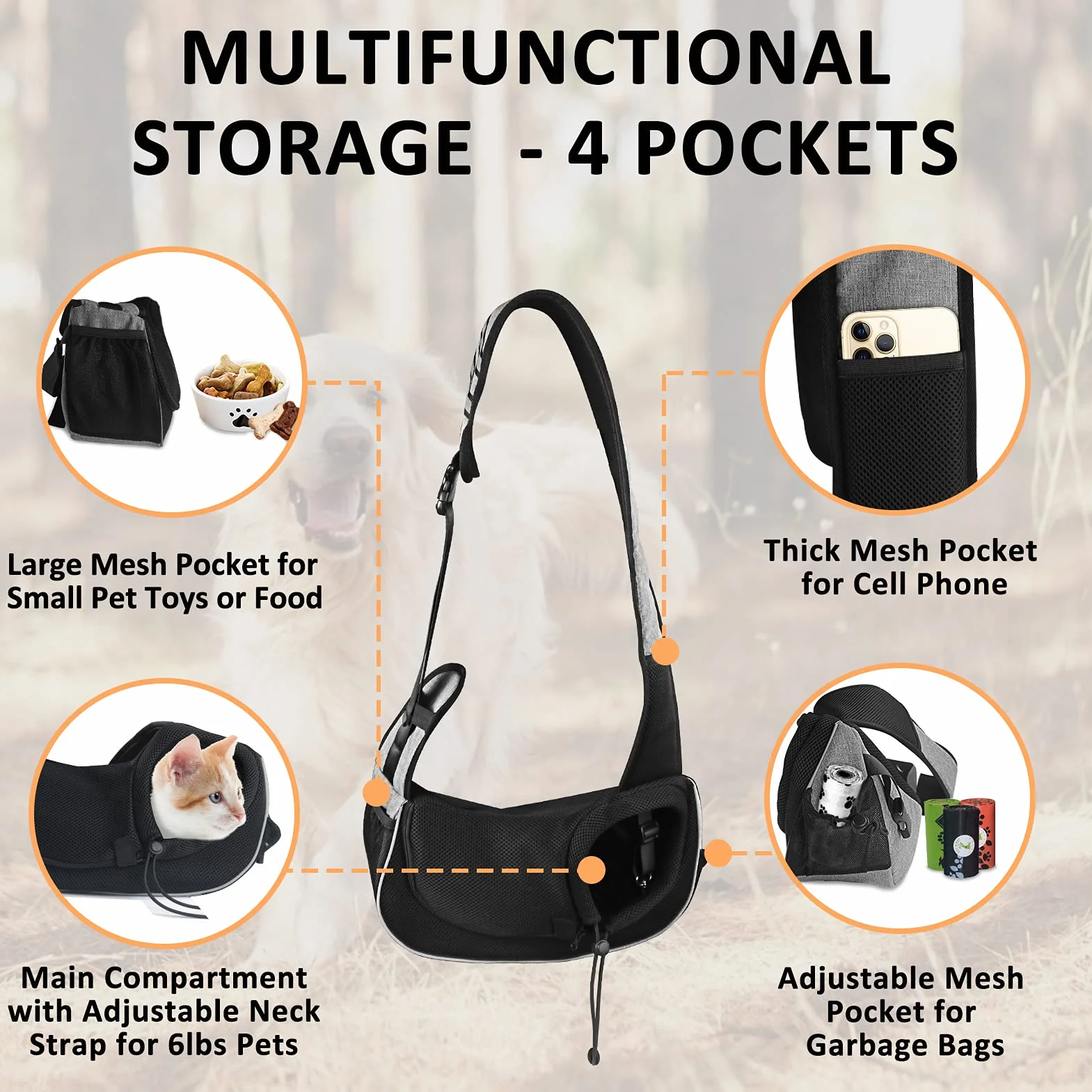 Sac de Transport pour Chien Chat, Sac à Bandoulière Respirant, Gris