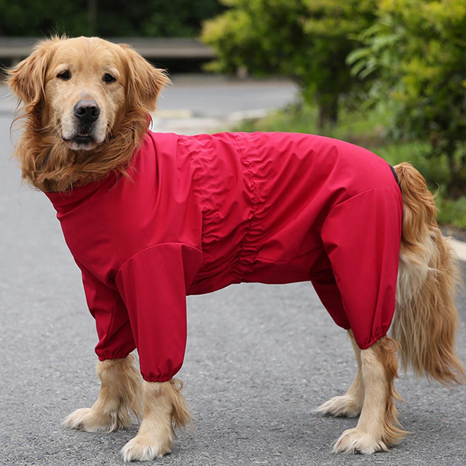 Manteau de pluie imperméable pour chien avec harnais intégré, taille réglable, design à 4 pattes, convient aux grandes races, style poncho avec capuche