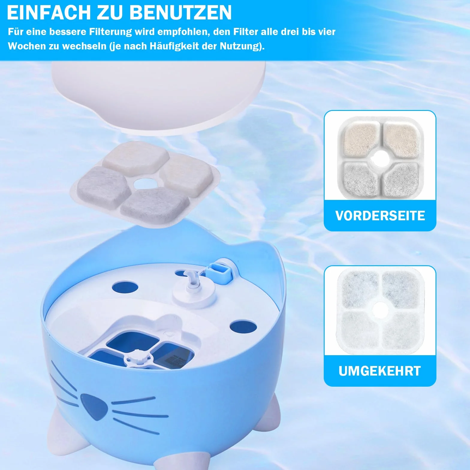 Filtre Fontaine Eau Chat Compatible Catit, Système de Triple Filtration Résine Charbon Actif 2,5-3L
