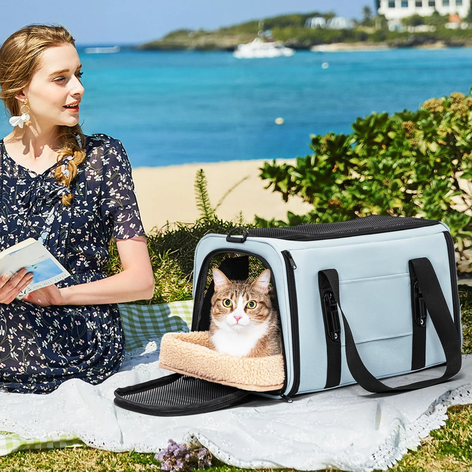 Petsfit Sac de transport souple pour chat et petit chien avec boucles de sécurité et fermetures éclair verrouillables