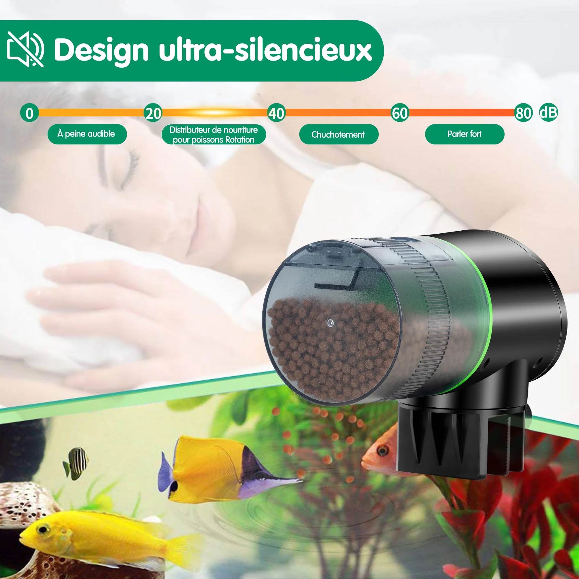 Ycozy Aquarium Distributeur Automatique Poisson Rechargeable Type-C Navi-EV
